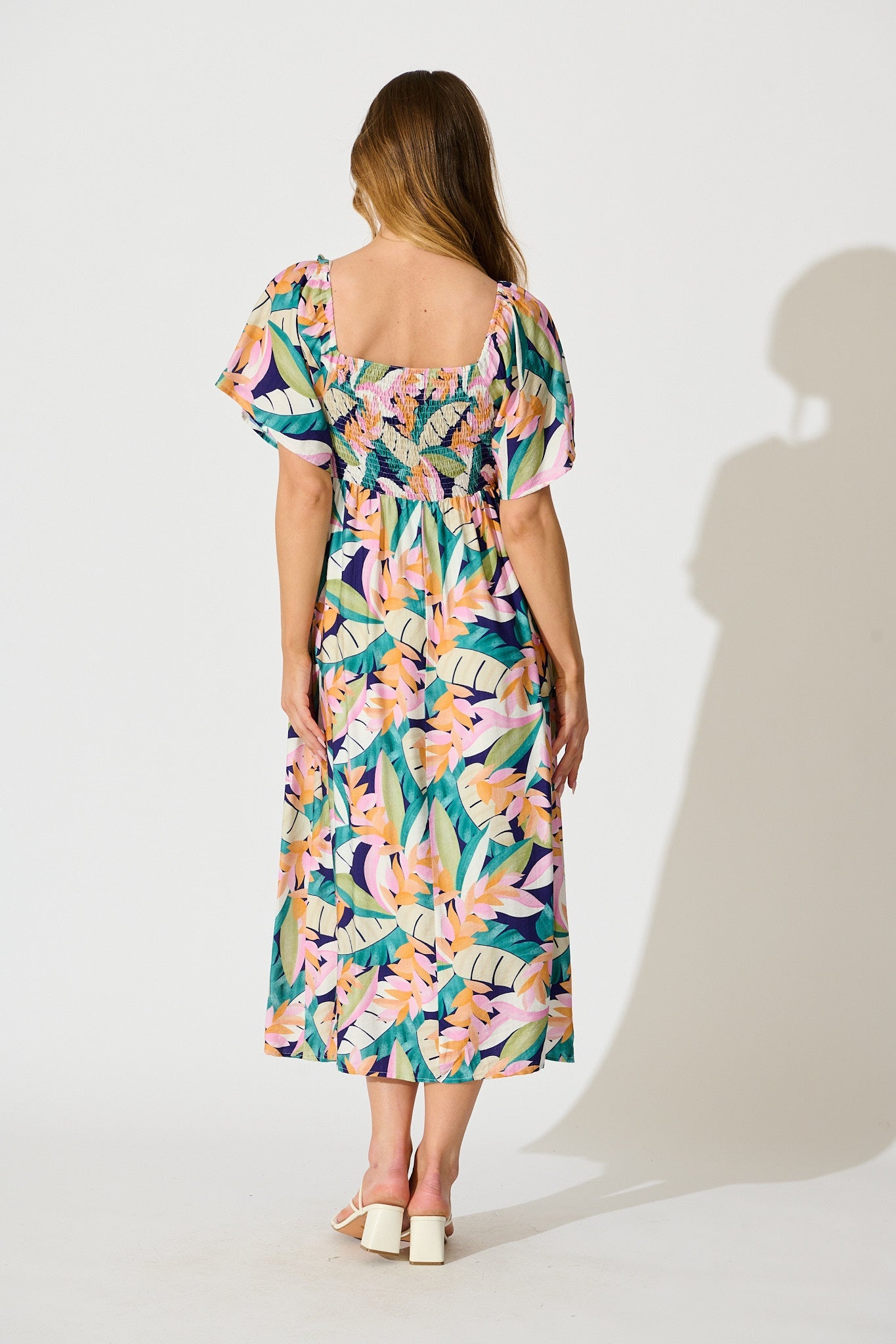 Anemone Midi Dress in Multi Leaf Print