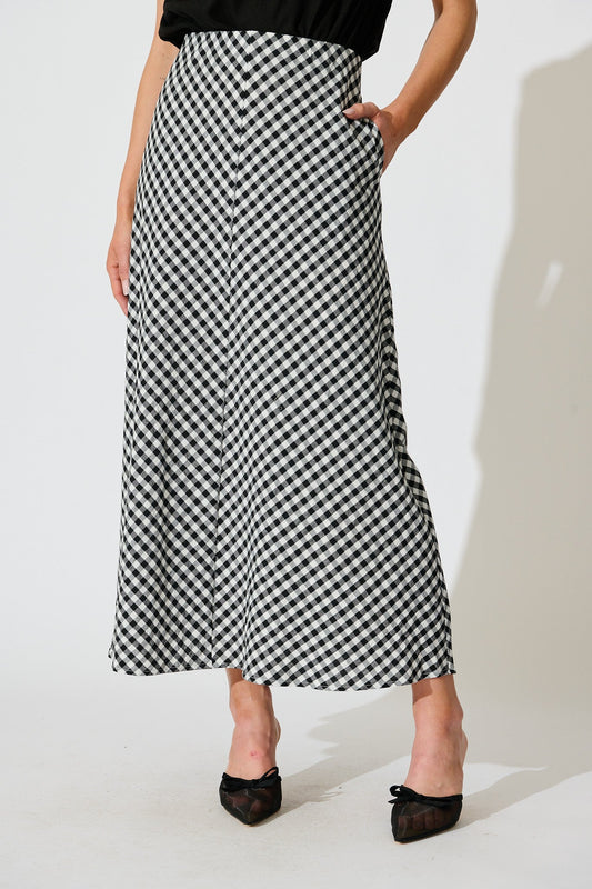 Amor Maxi Skirt in Black and White Gingham Cotton
