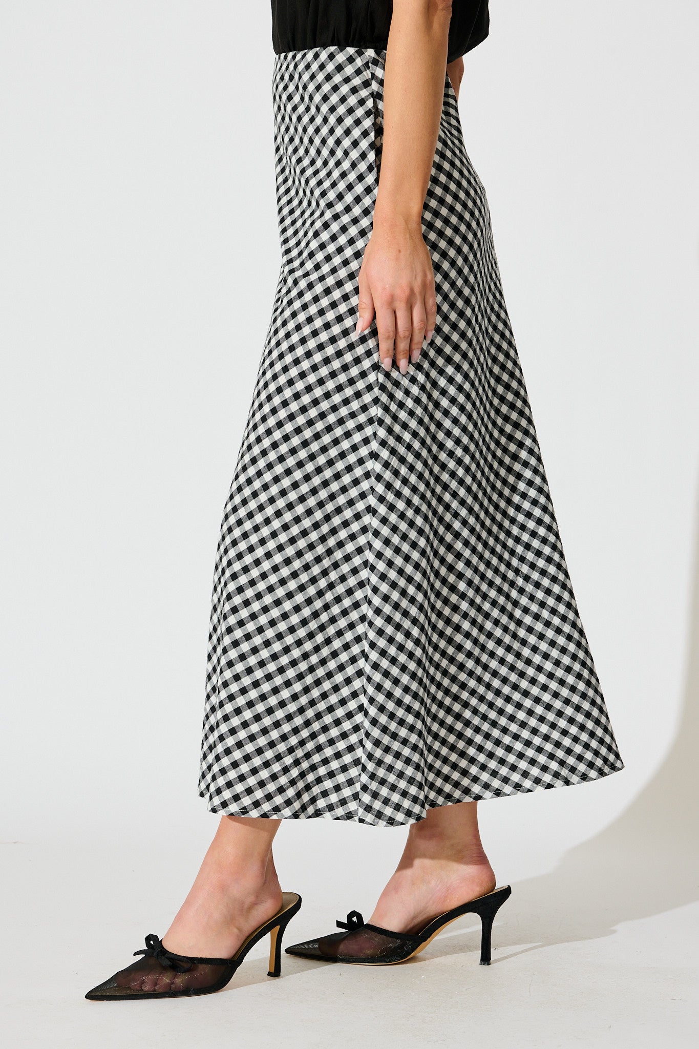 Amor Maxi Skirt in Black and White Gingham Cotton