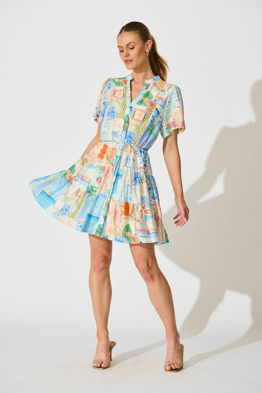 Lavender Dress in Multi Patchwork Summer print