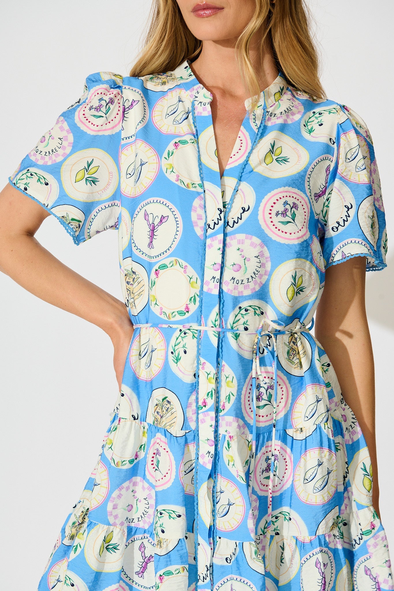 Alessandra Dress in Blue Conversational Print