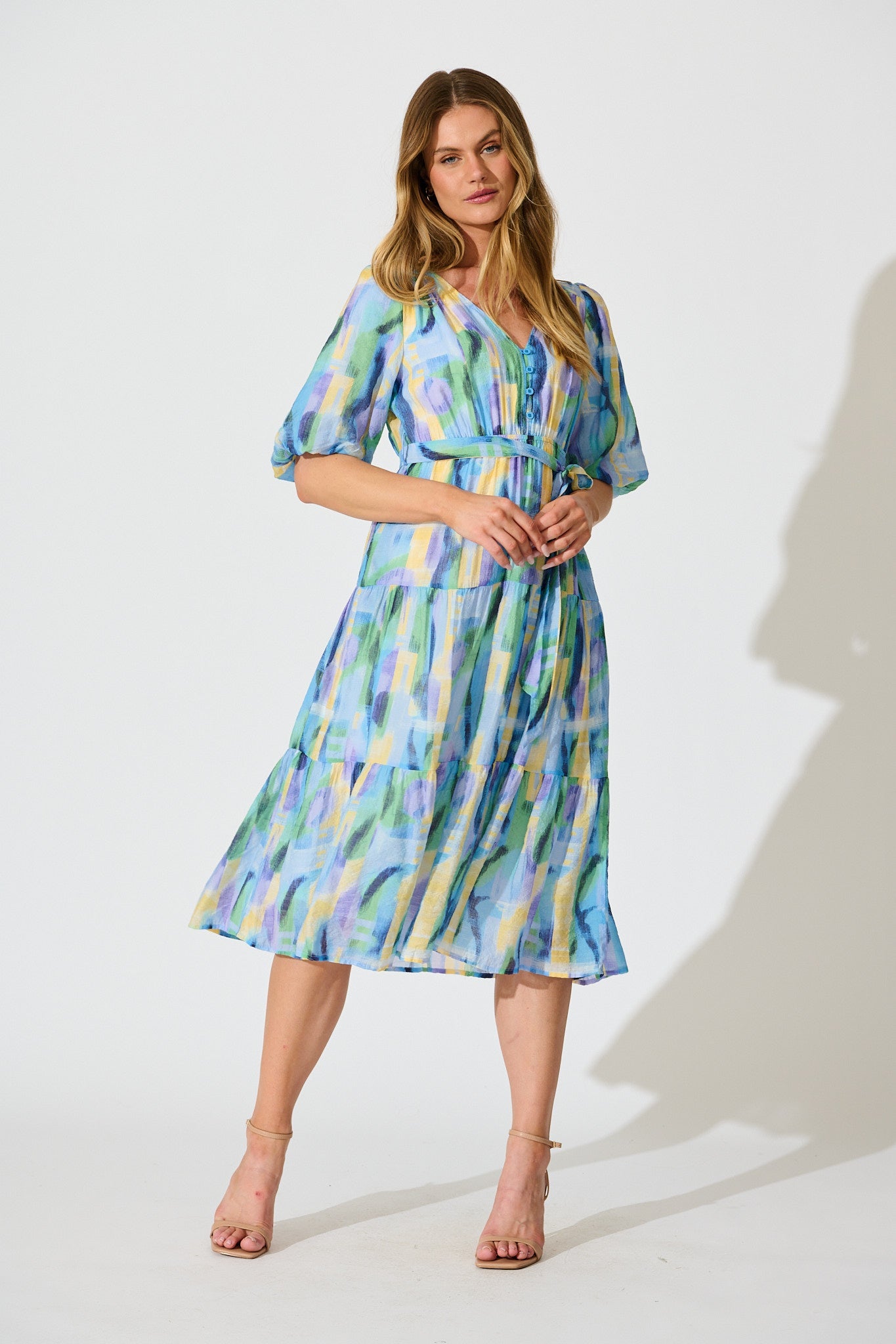 Heloise Midi Dress in Blue Print