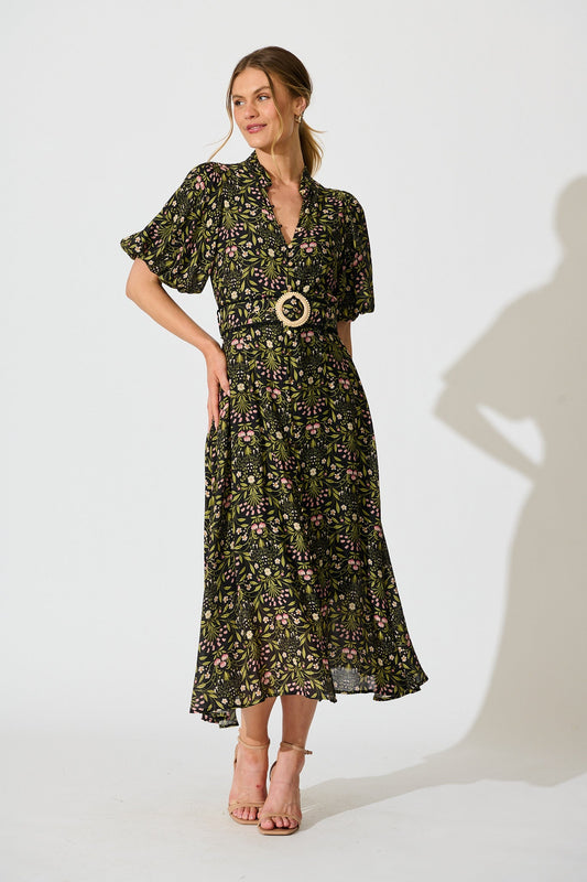 Selestia Maxi Dress in Black Floral