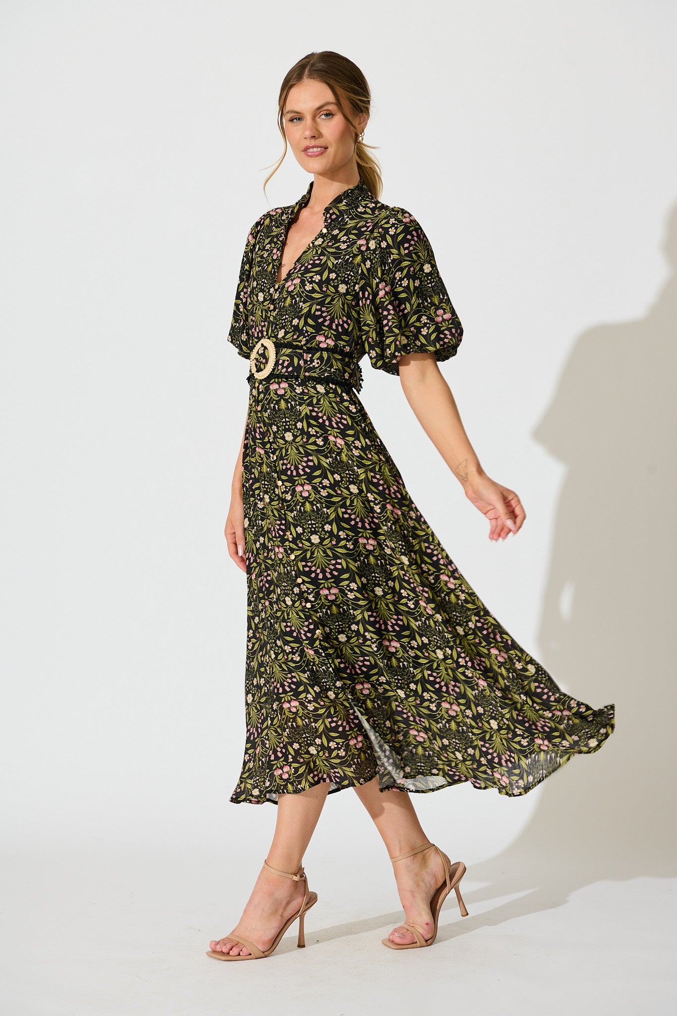 Selestia Maxi Dress in Black Floral