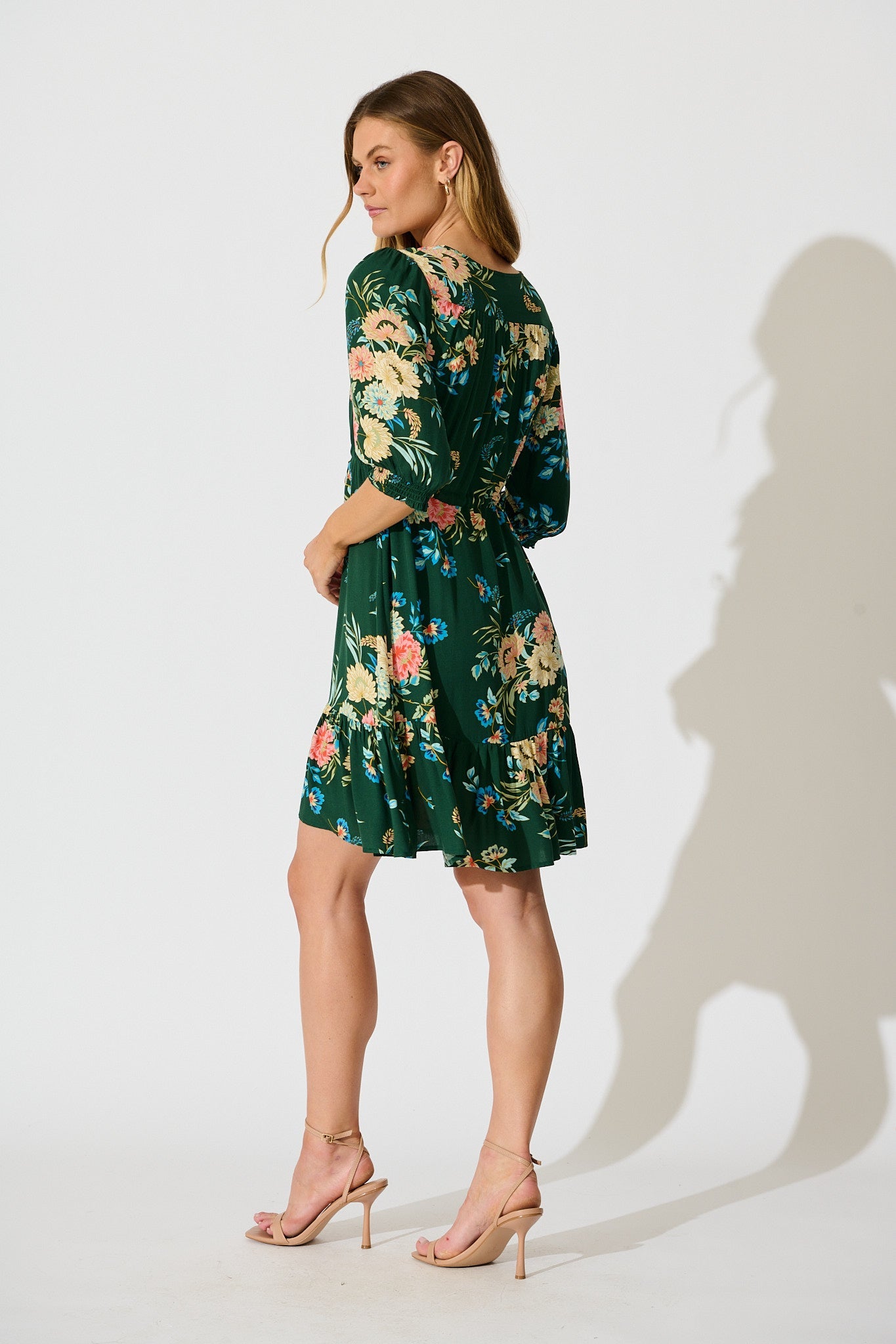 Undine Dress in Emerald with Multi Floral