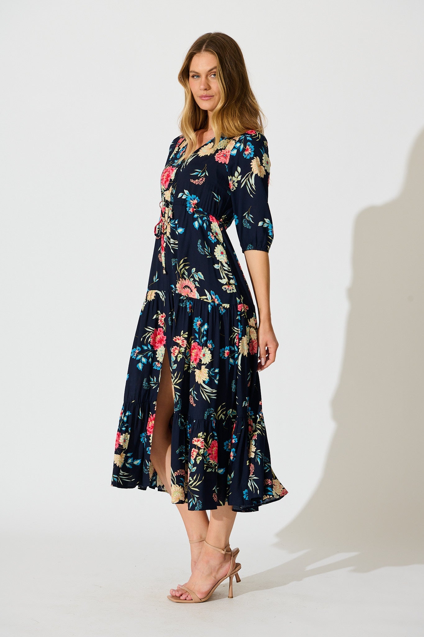 Jolanta Midi Dress in Navy with Multi Floral