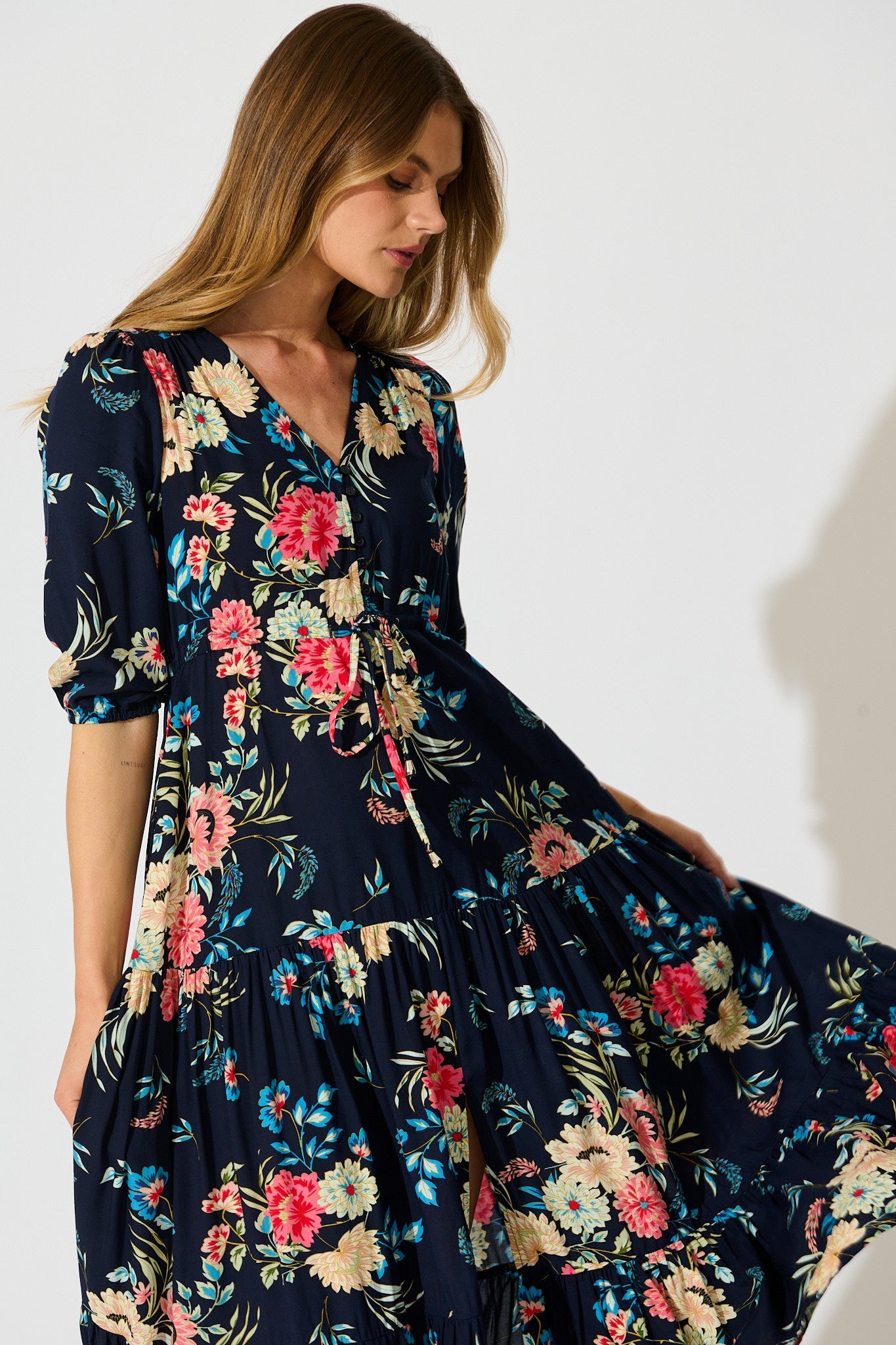 Jolanta Midi Dress in Navy with Multi Floral