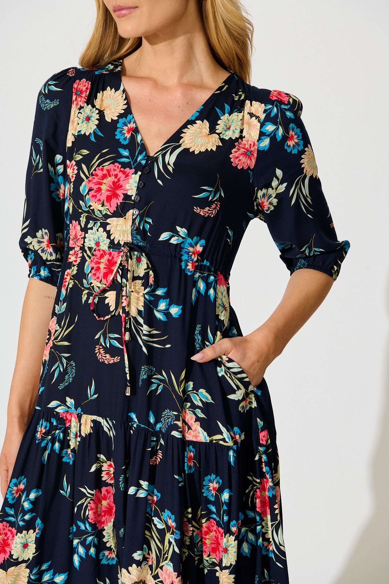 Jolanta Midi Dress in Navy with Multi Floral