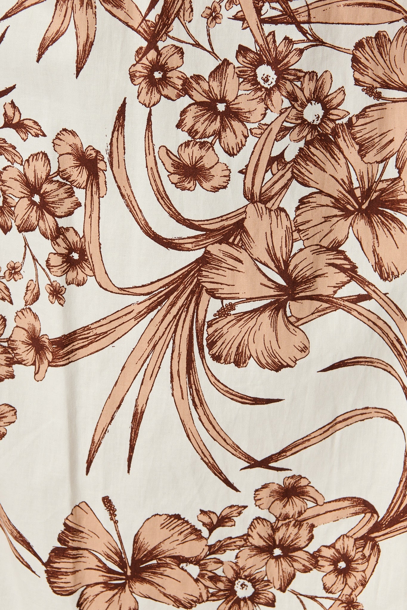 Carine Midi Dress in White with Brown Floral Print Cotton