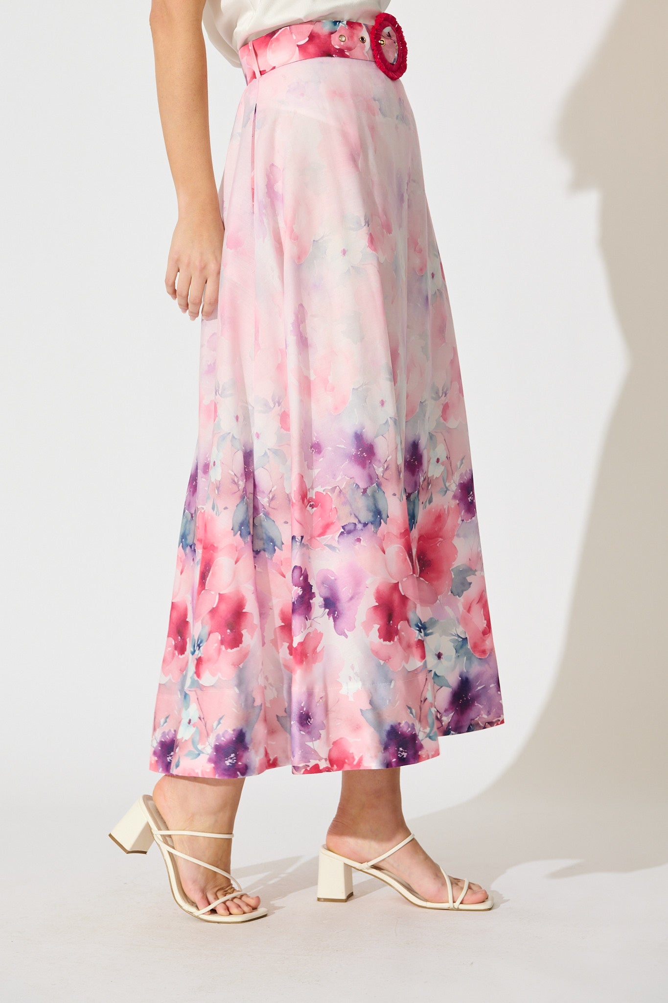 Secret Garden Maxi Skirt in Pink with Multi Floral Cotton Blend
