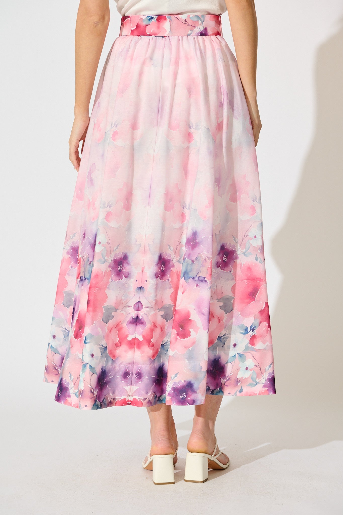 Secret Garden Maxi Skirt in Pink with Multi Floral Cotton Blend
