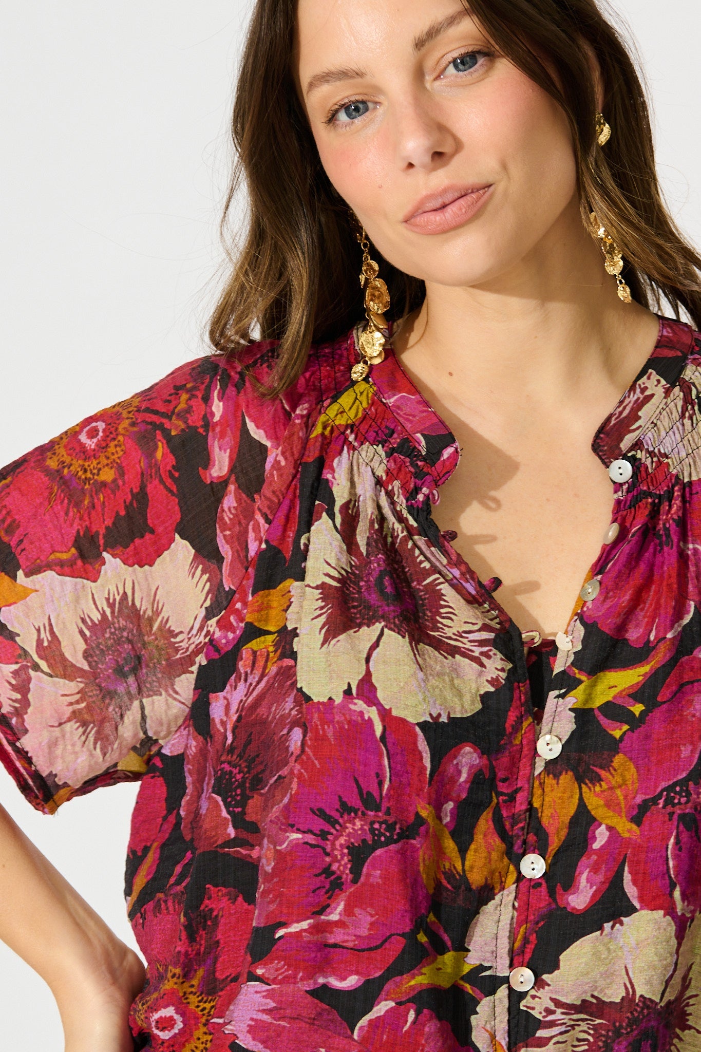Lombard Top in Black with Pink Floral