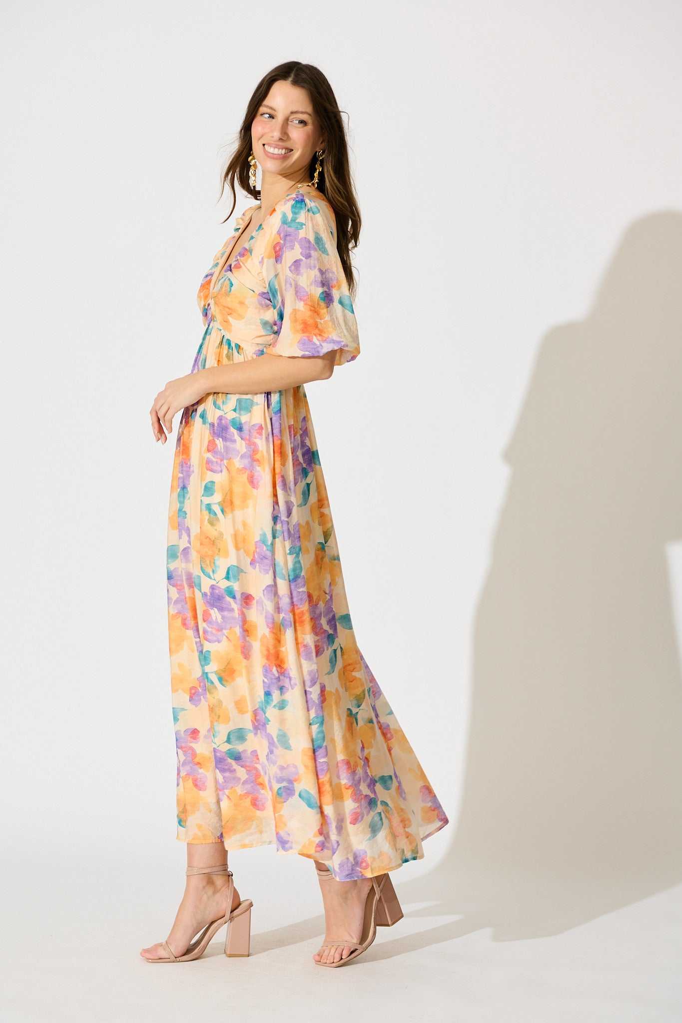 Seraphine Maxi Dress in Tangerine Multi Watercolour Floral