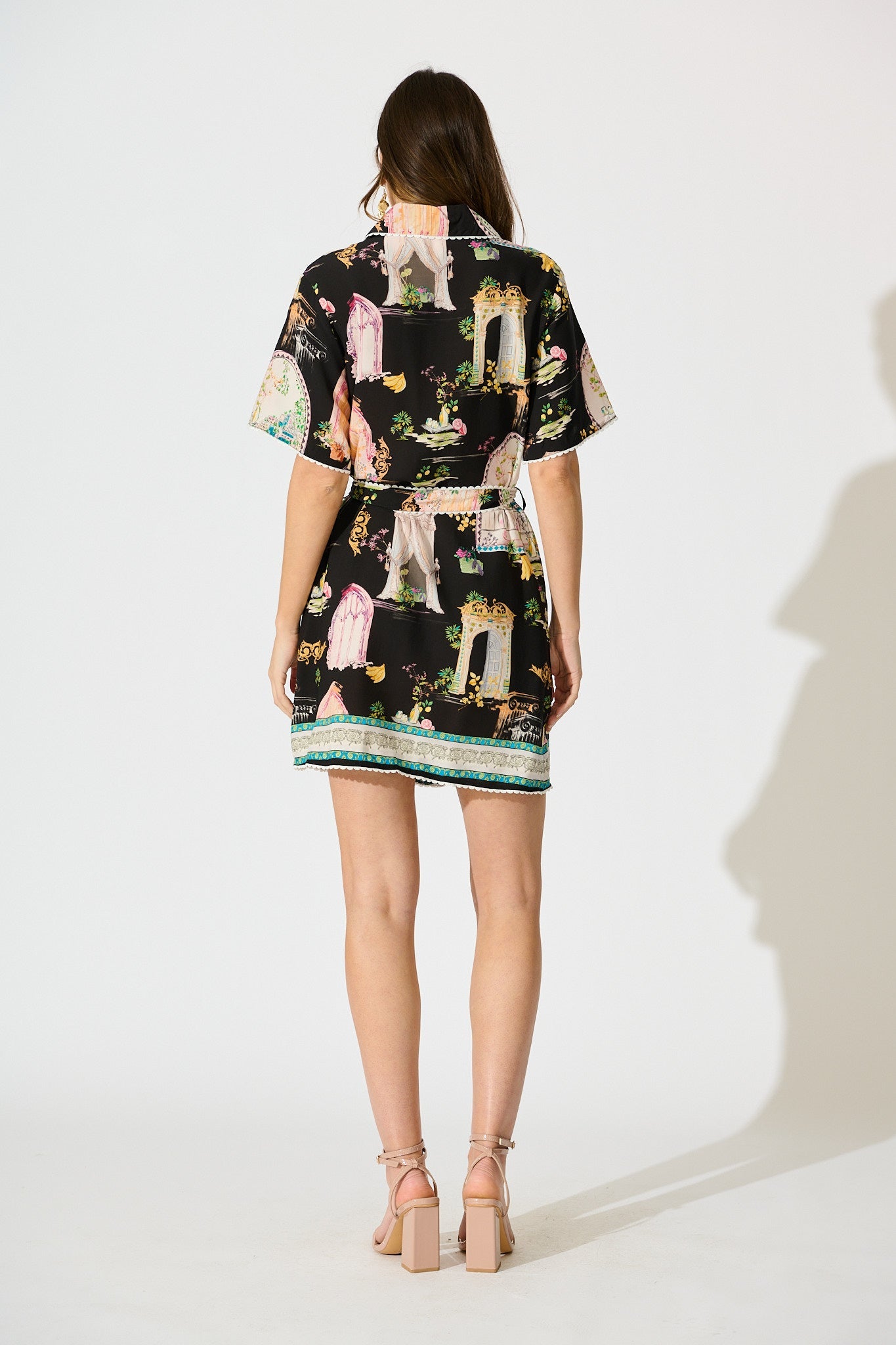 Orsa Shirt Dress In Black Multi Print