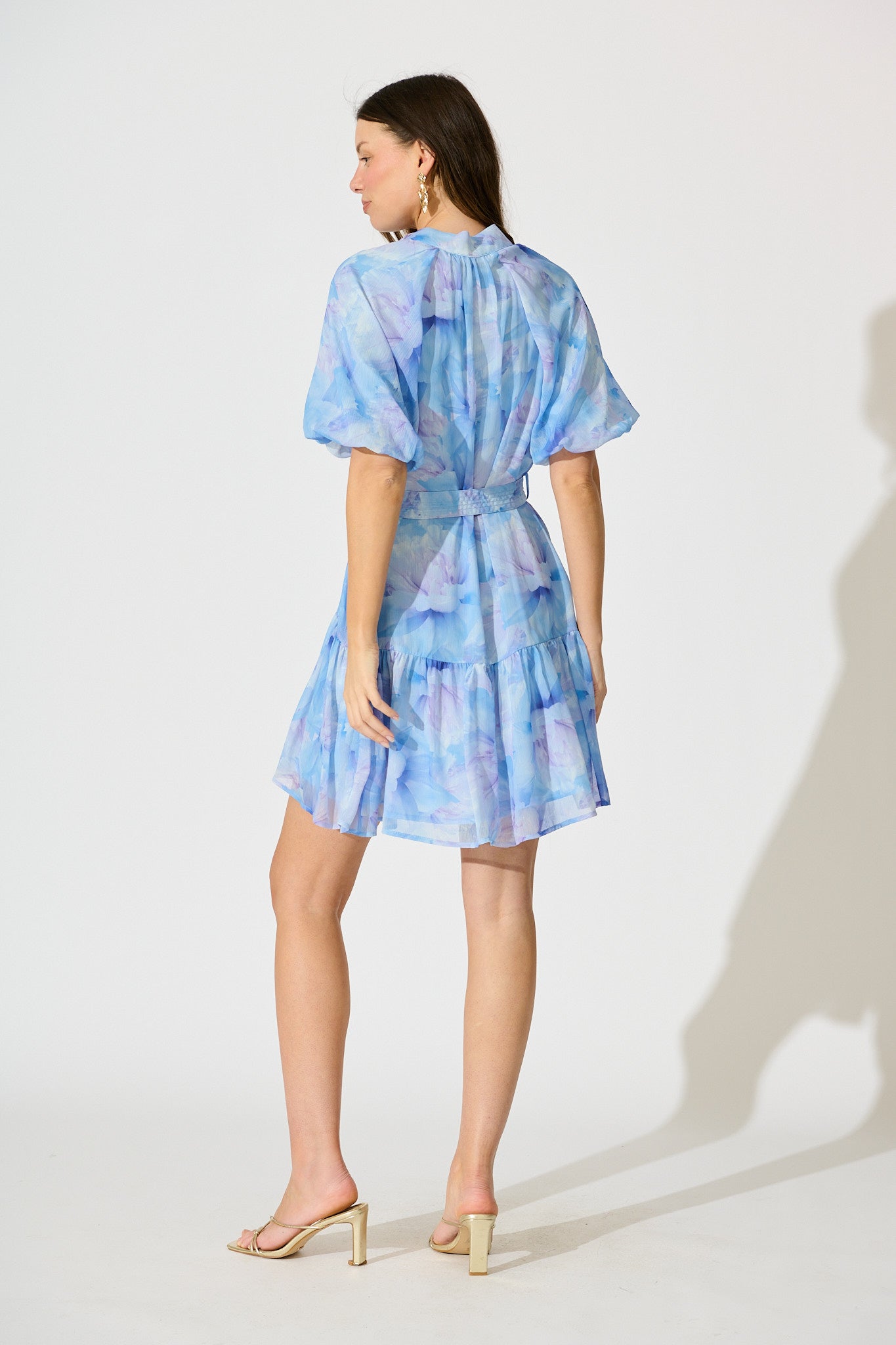 Dawnfall Dress in Blue Floral Chiffon