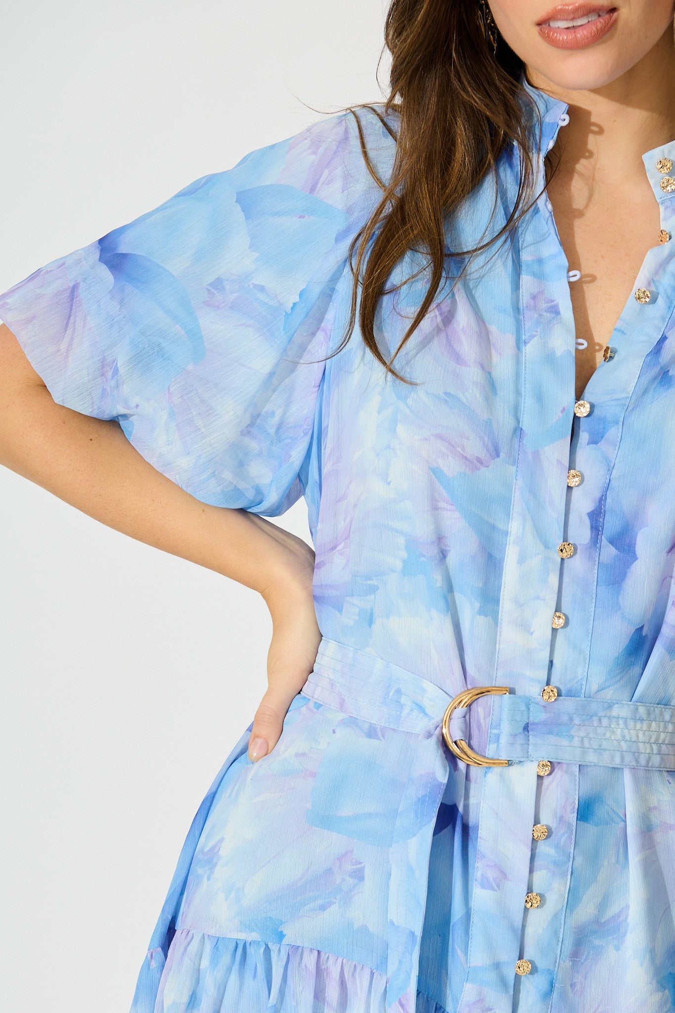 Dawnfall Dress in Blue Floral Chiffon