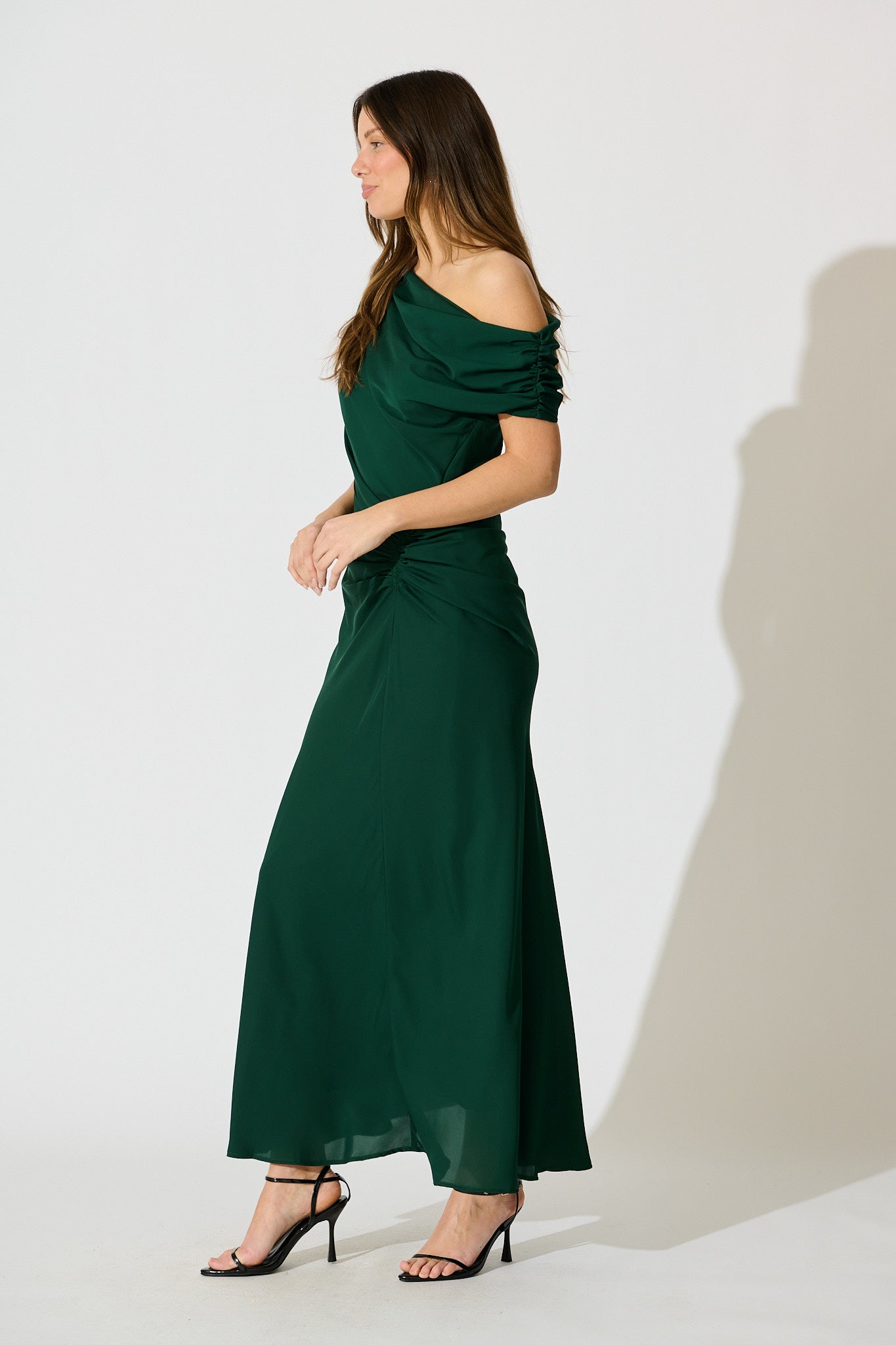 Marielle Off Shoulder Maxi Dress in Emerald Chiffon
