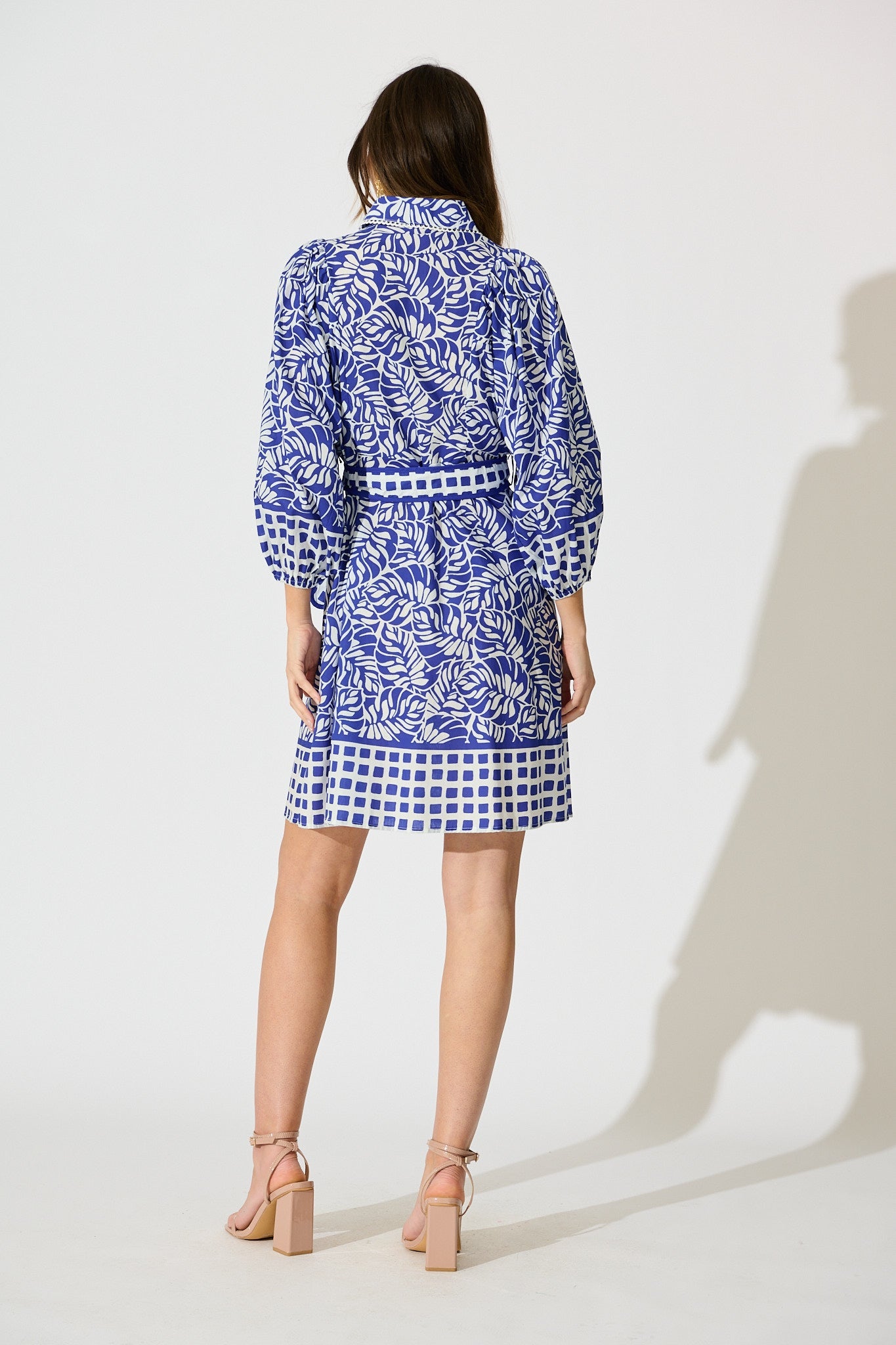 Carys Dress in Blue with White Cotton