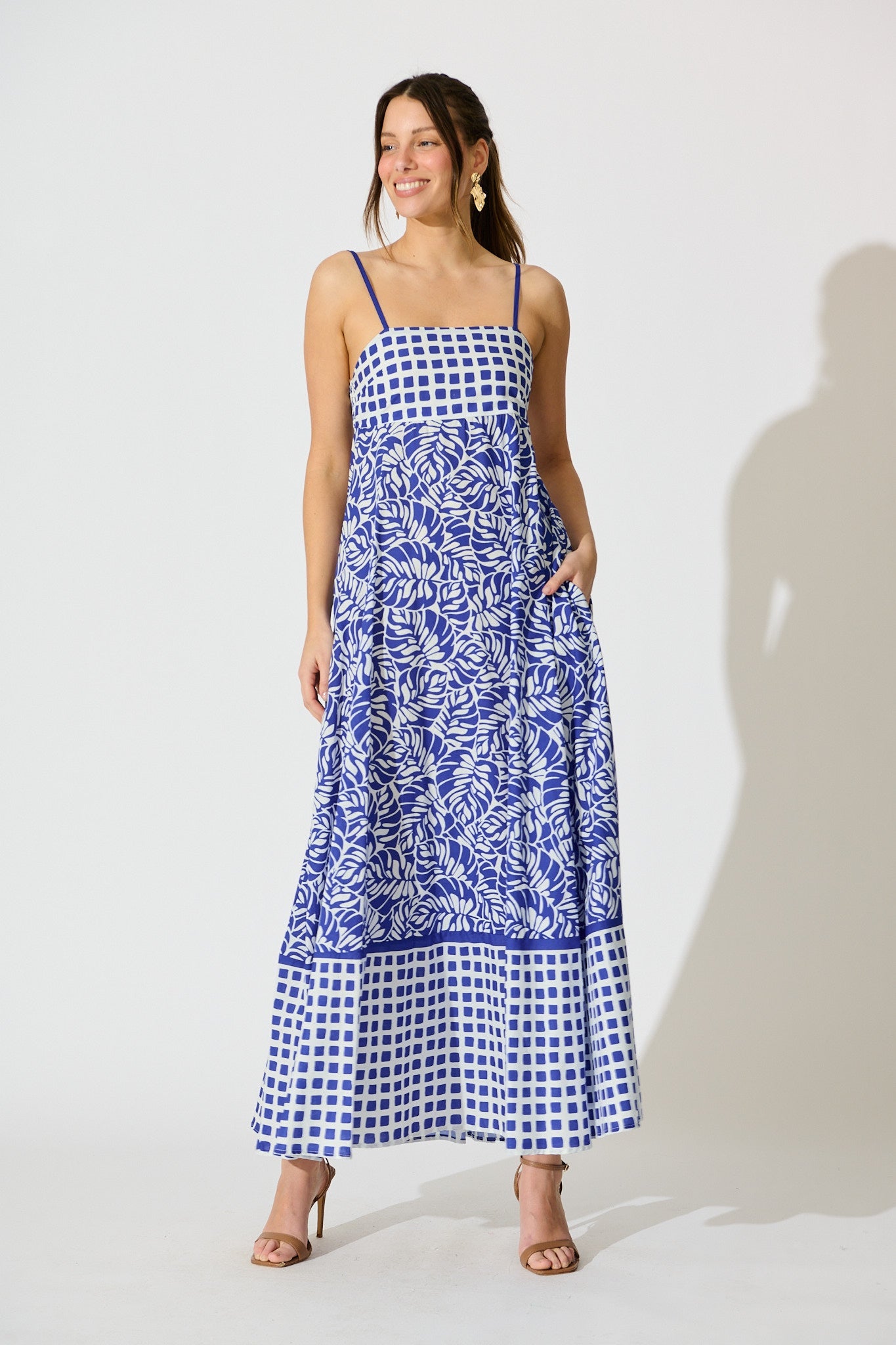 Lova Maxi Sundress in Blue with White Cotton