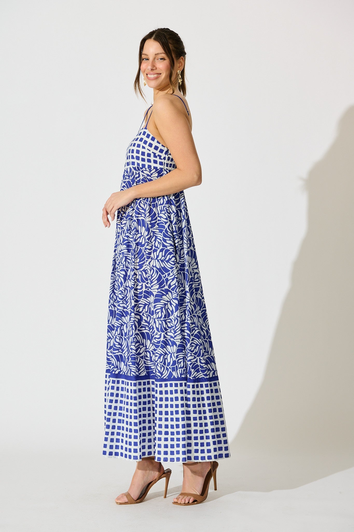Lova Maxi Sundress in Blue with White Cotton