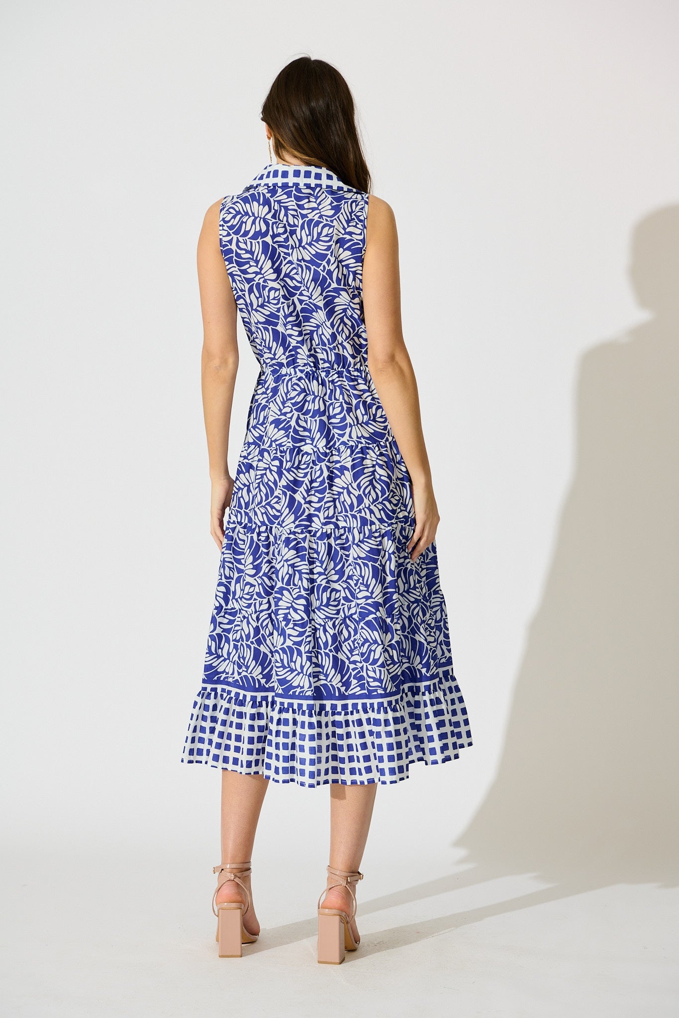 Maelle Midi Dress in Blue with White Cotton