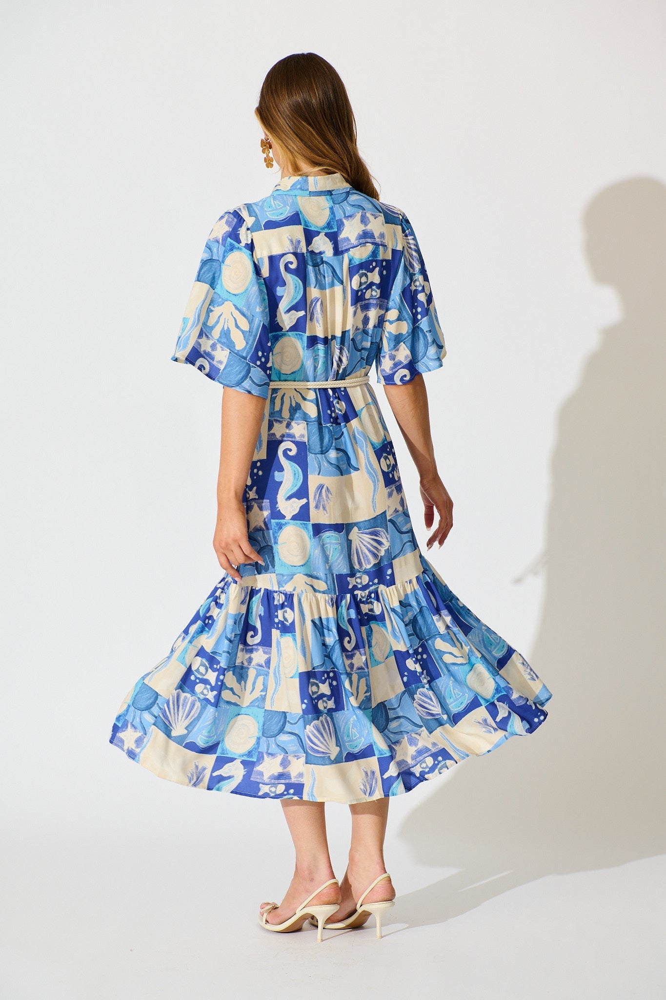 Cera Midi Shirt Dress in Blue Sea Shell Print