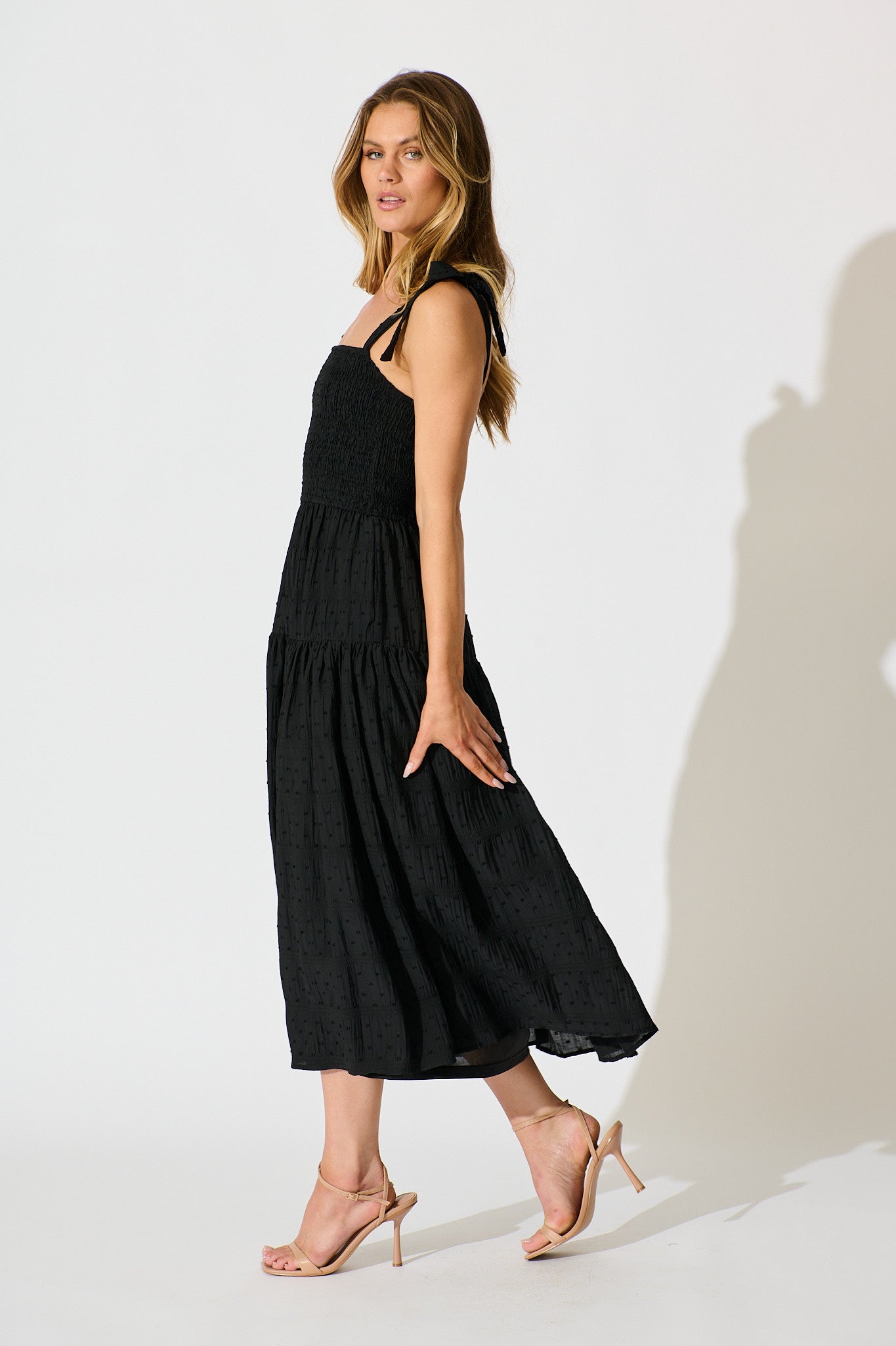 Lila Rea Maxi Sundress in Black Swiss Dot