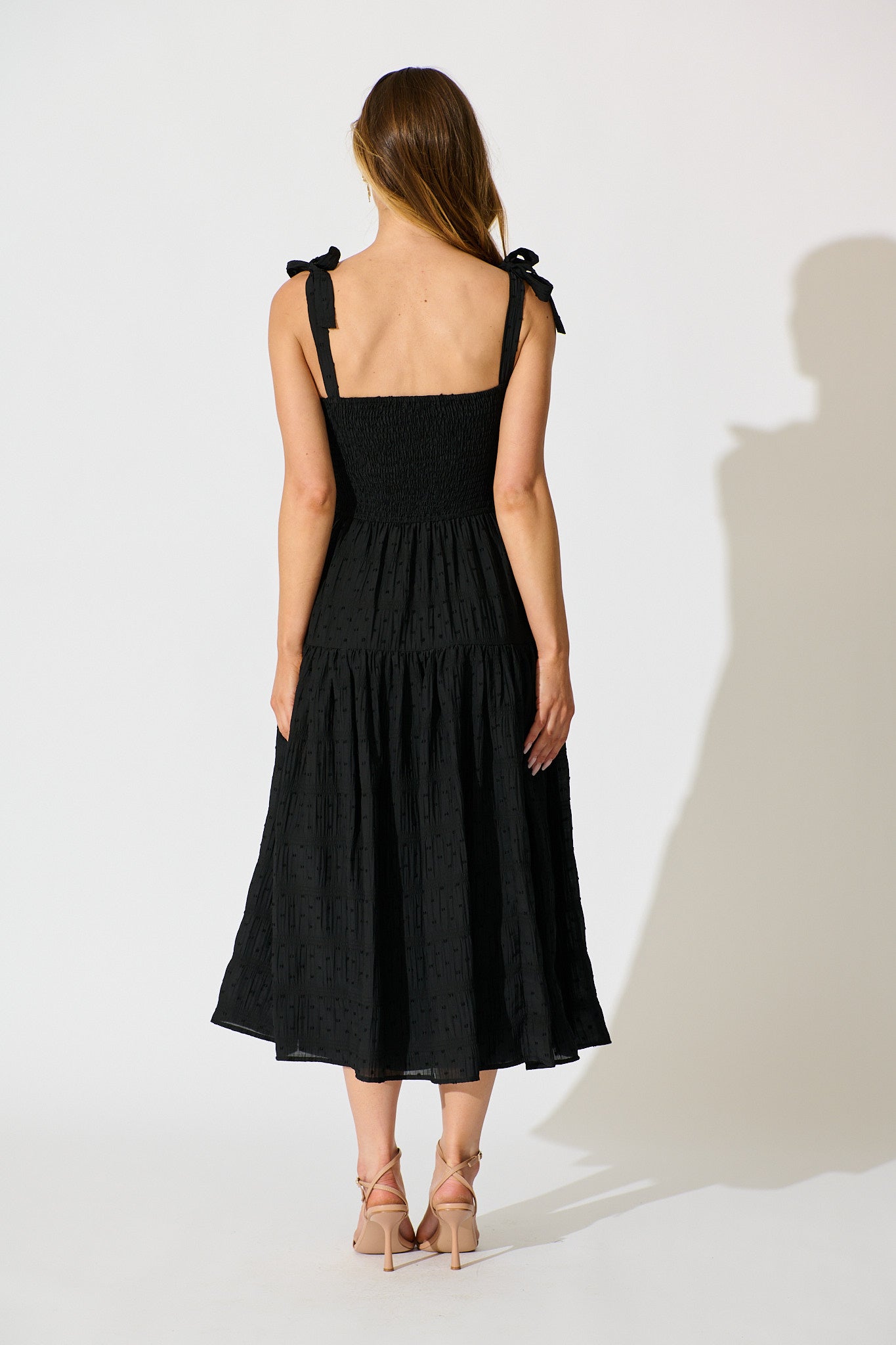 Lila Rea Maxi Sundress in Black Swiss Dot