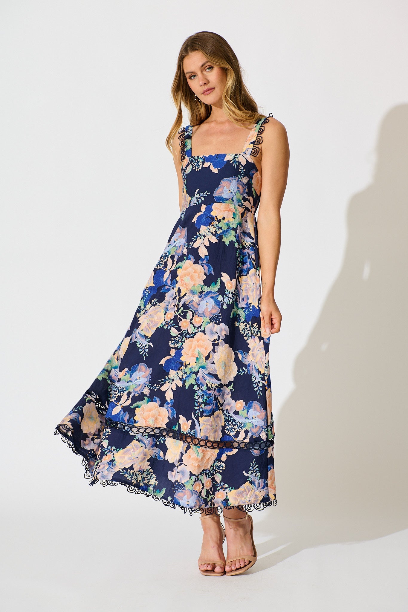 Nela Maxi Sundress In Navy with Multi Floral