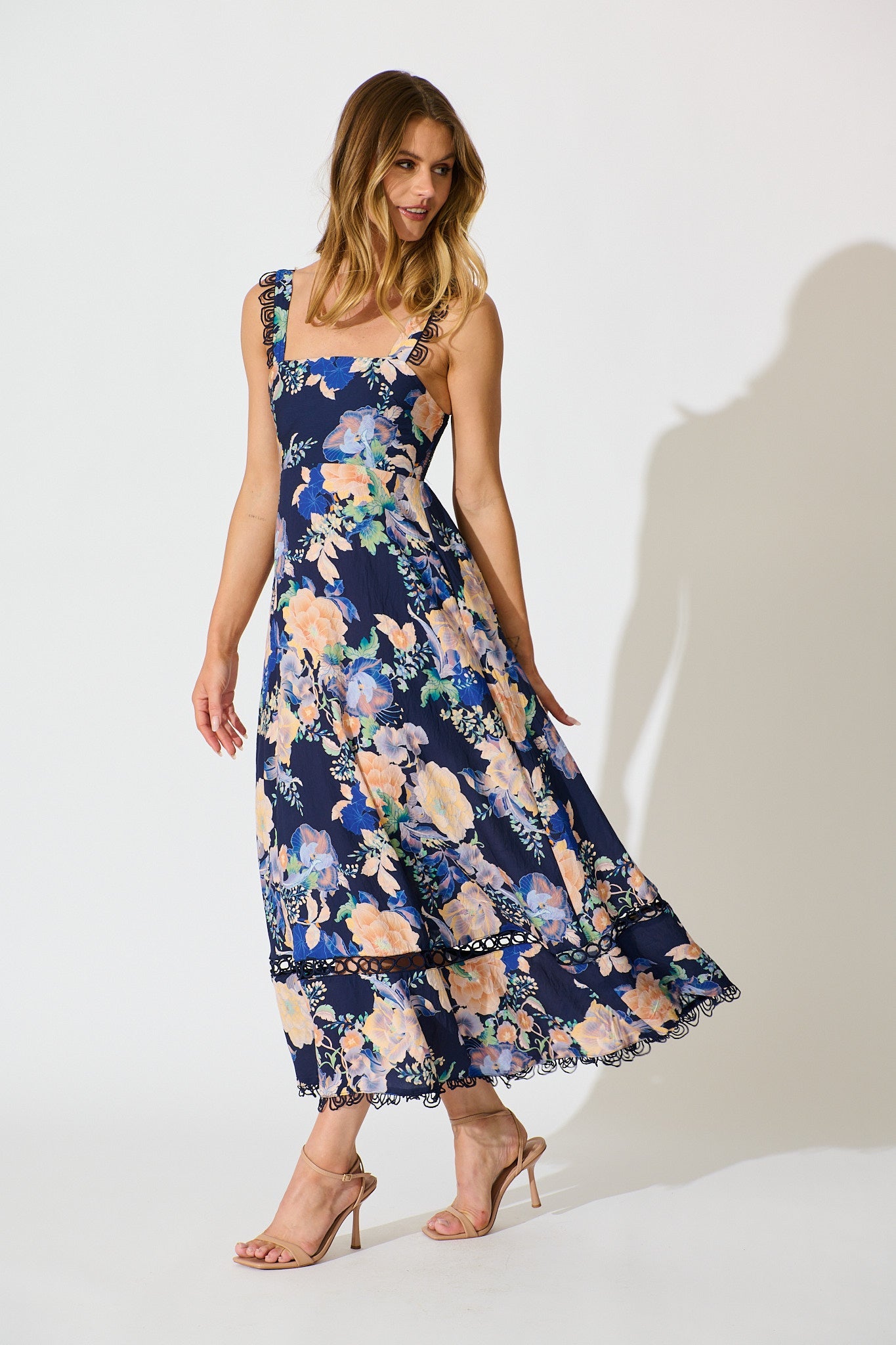Nela Maxi Sundress In Navy with Multi Floral