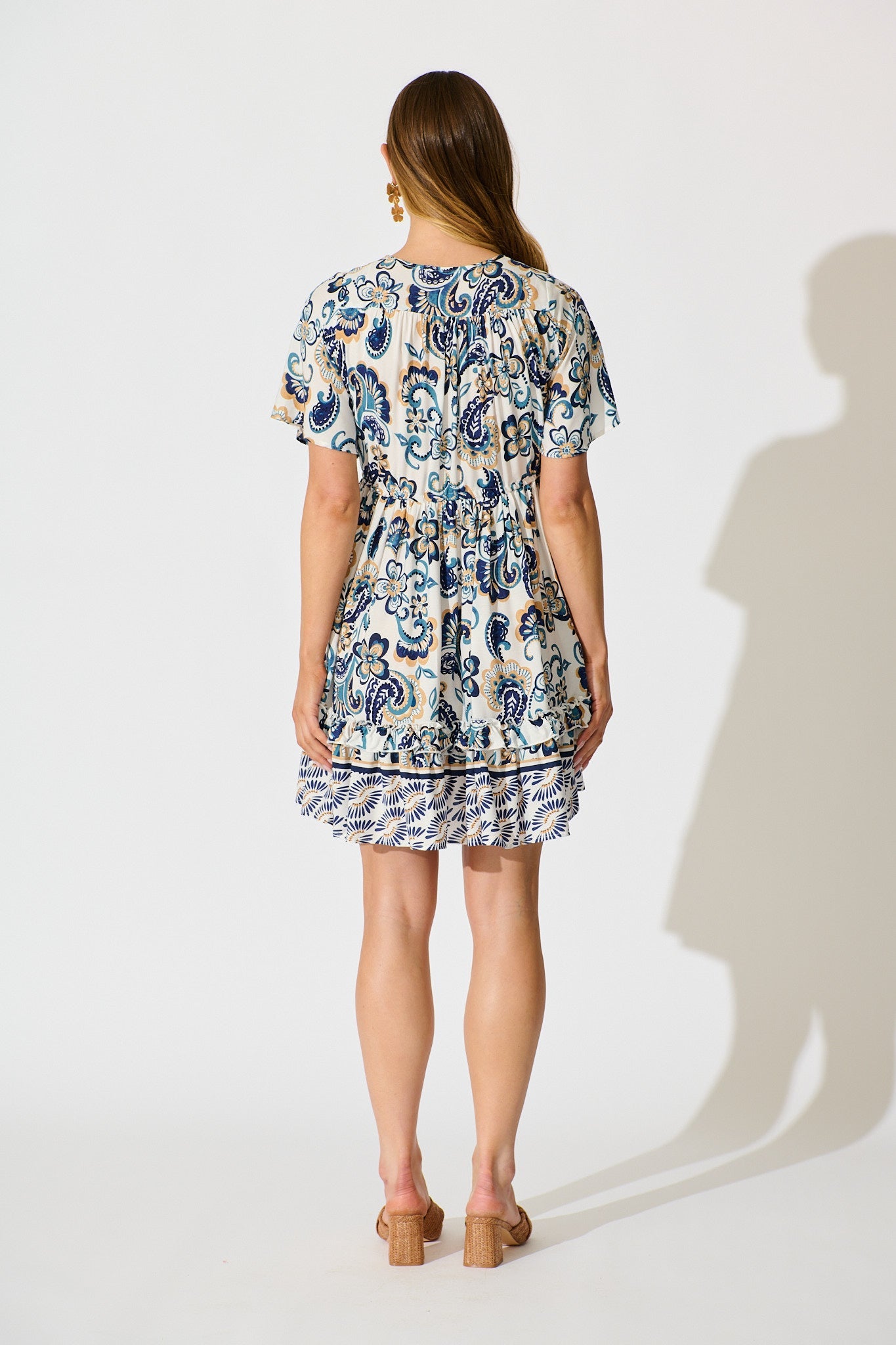 Zanayah Dress in White with Blue Boho Print