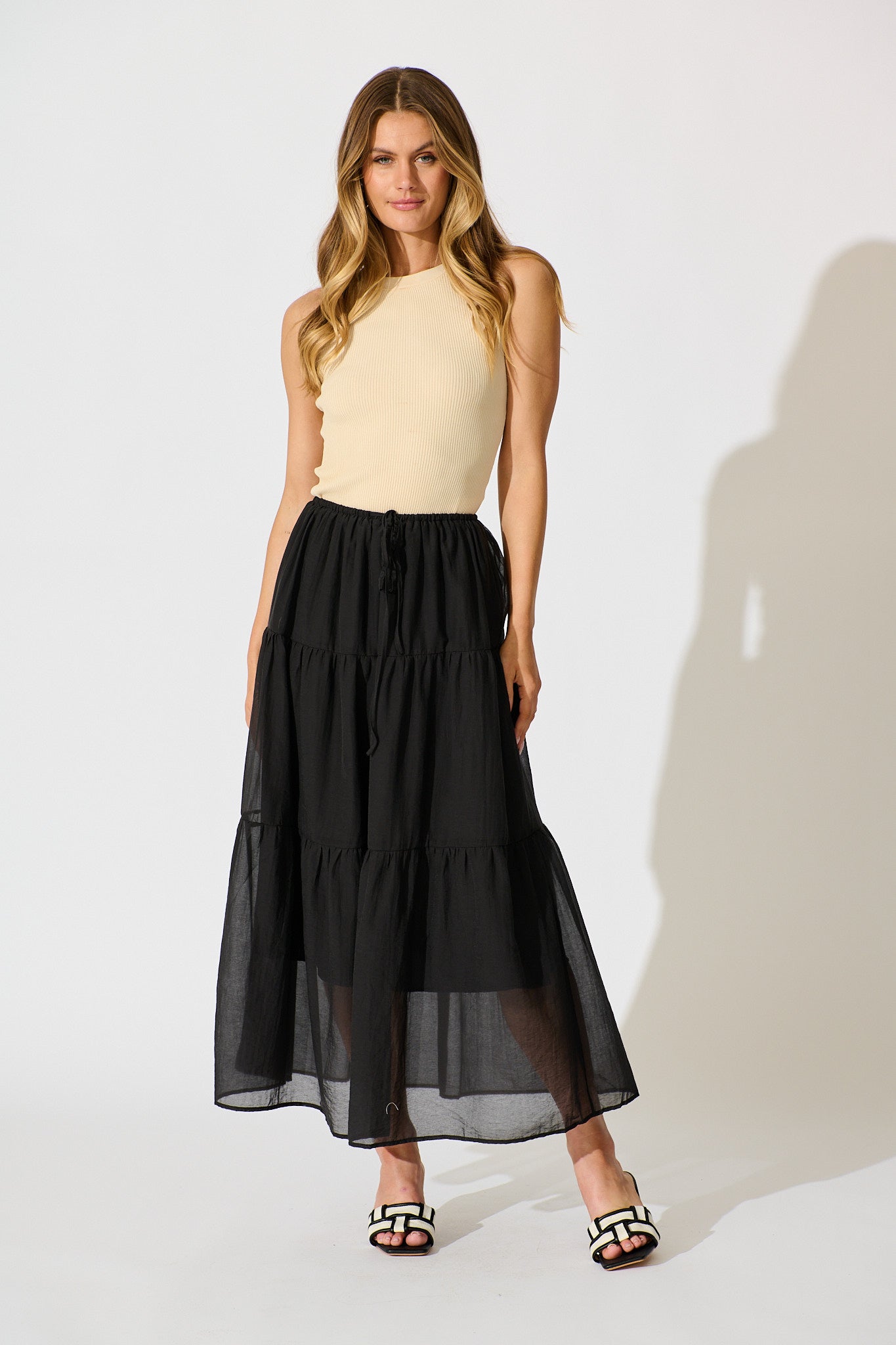 Zoella Maxi Skirt in Black Cotton Blend