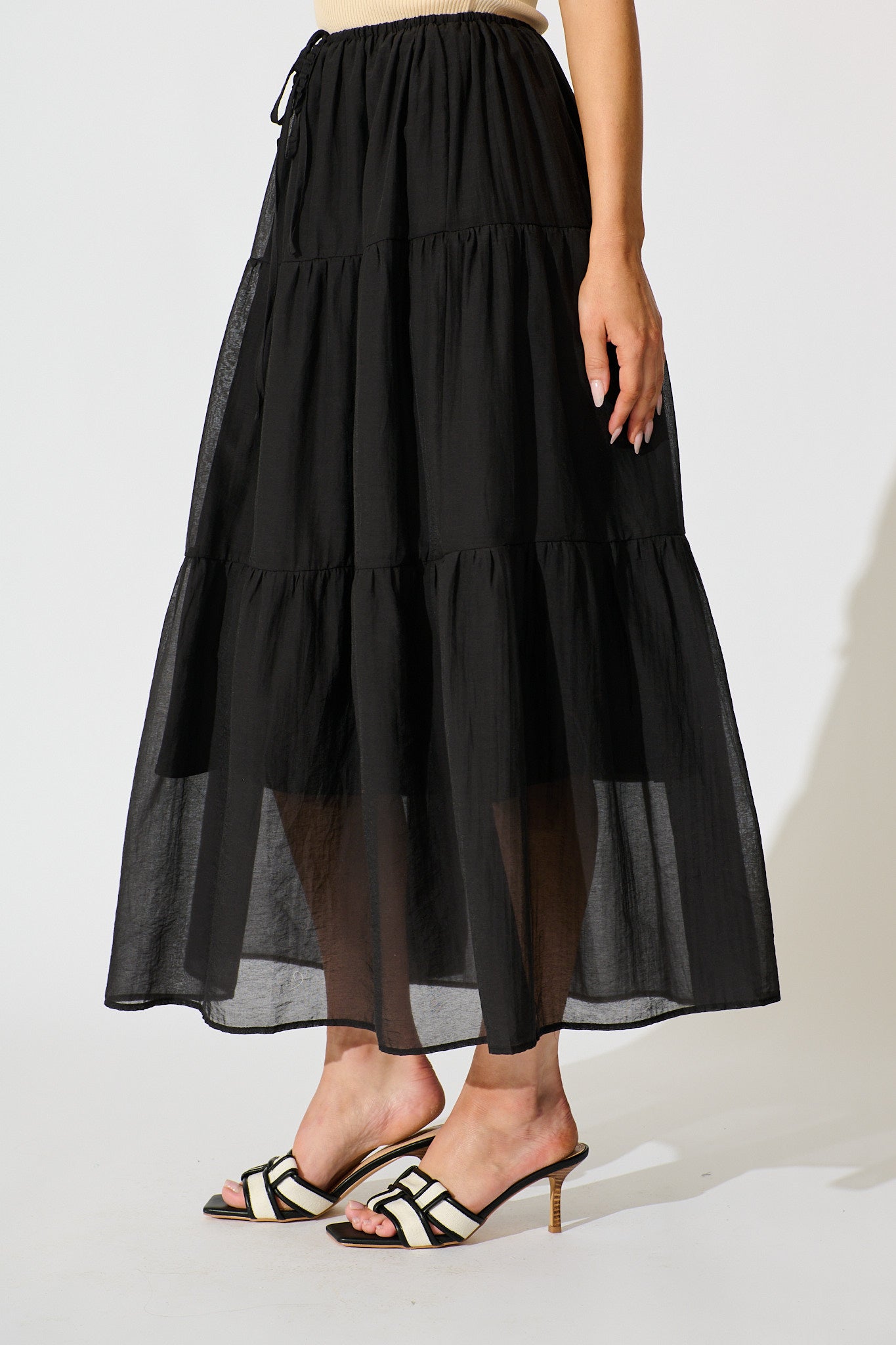 Zoella Maxi Skirt in Black Cotton Blend