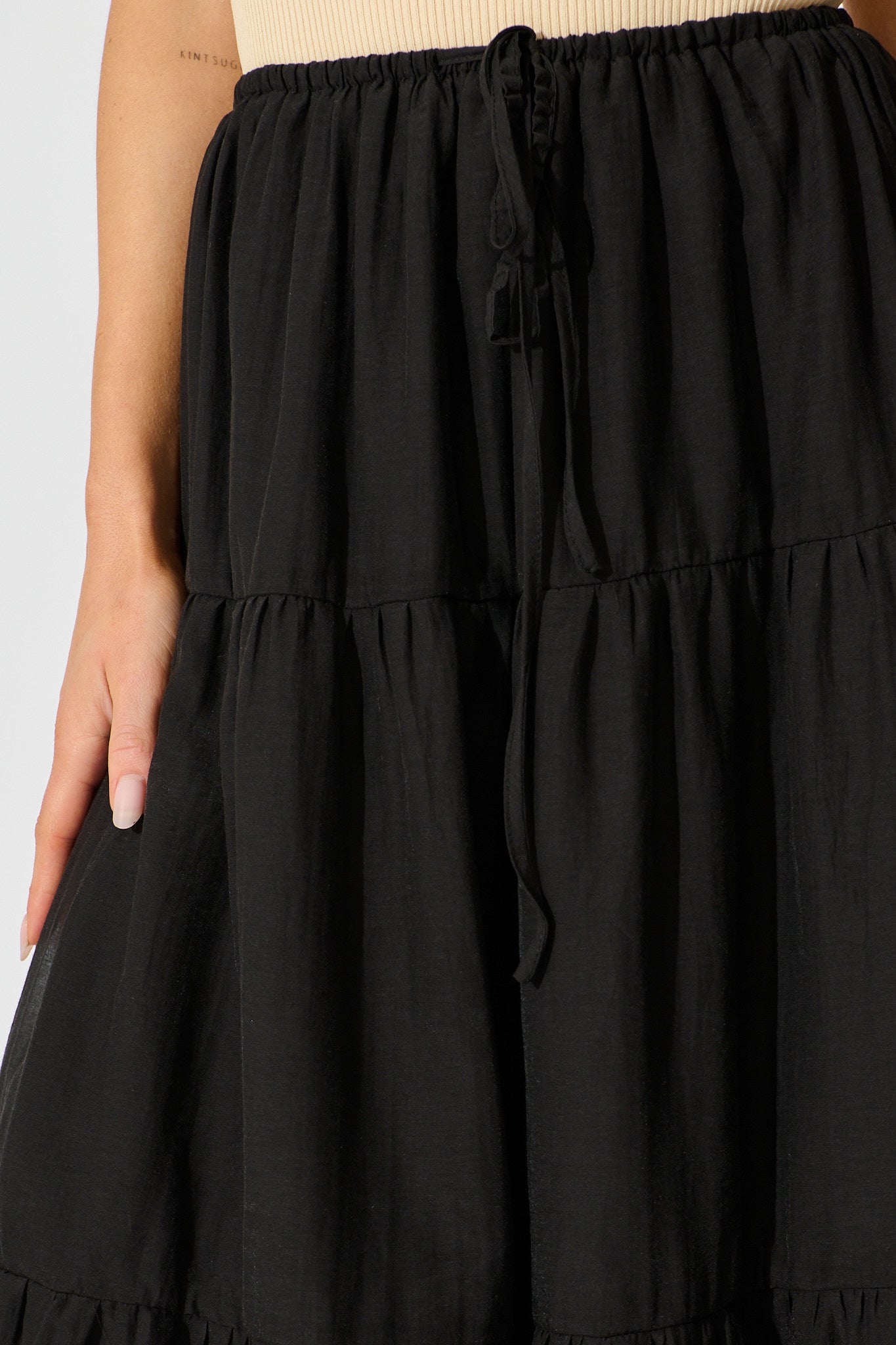 Zoella Maxi Skirt in Black Cotton Blend