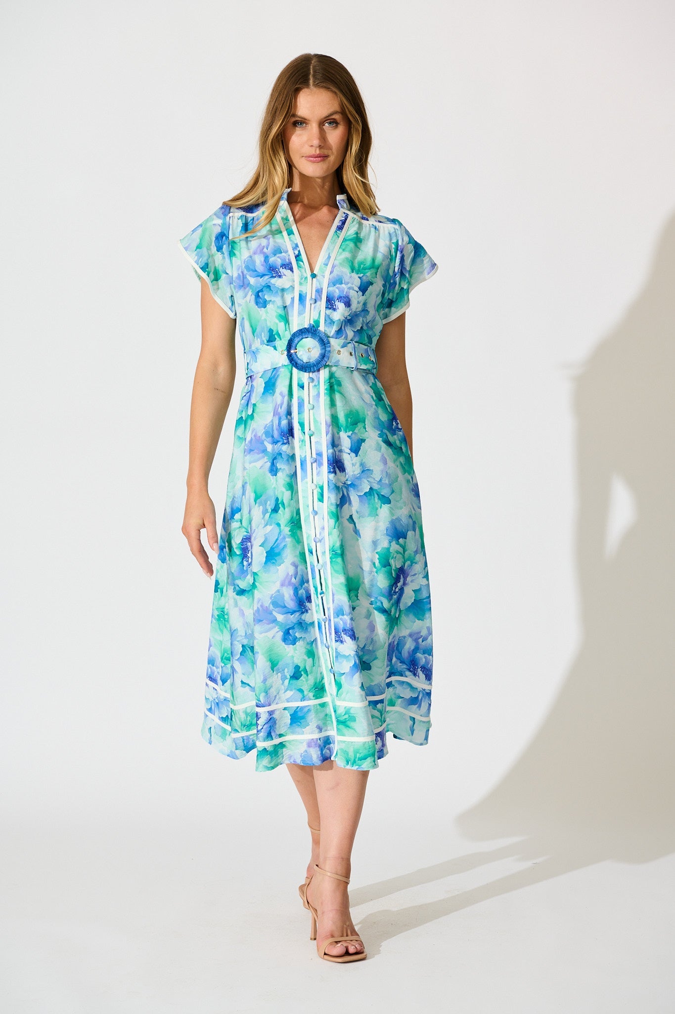 Jovanni Midi Dress in Blue Floral