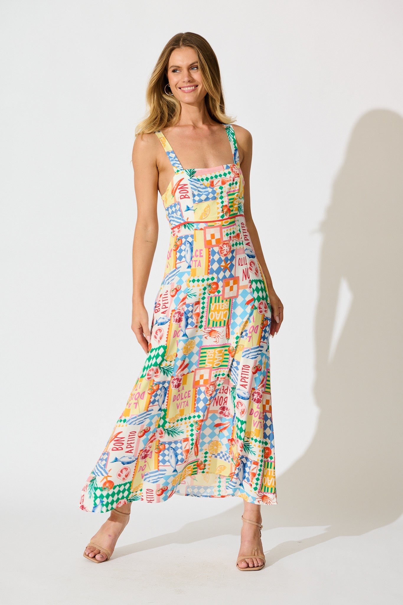 Holiday Crush Maxi Sundress in White Multi Conversational Print