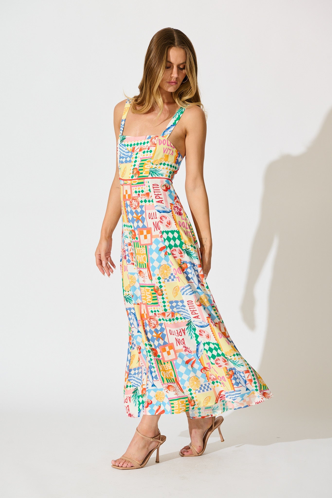 Holiday Crush Maxi Sundress in White Multi Conversational Print