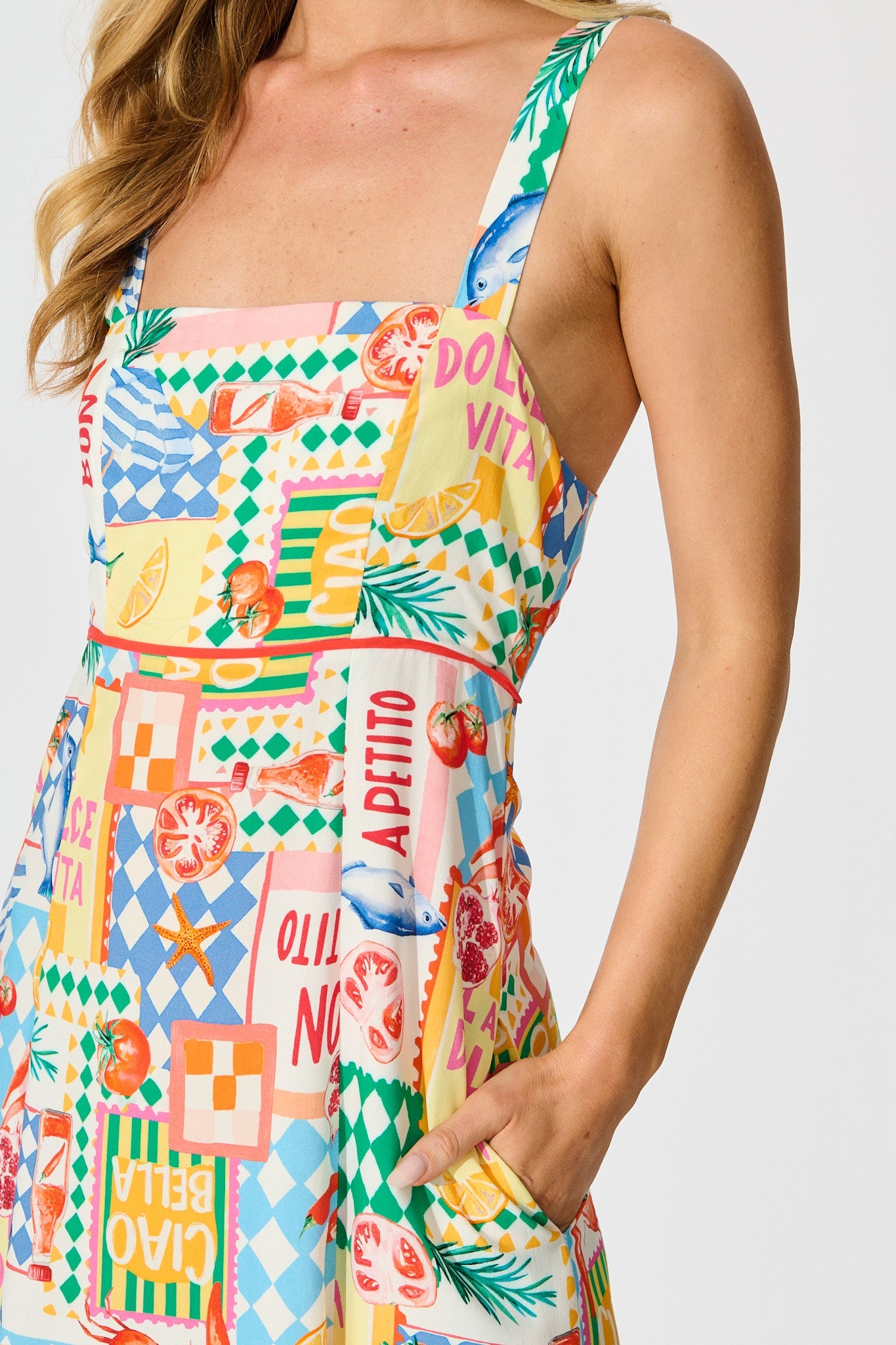 Holiday Crush Maxi Sundress in White Multi Conversational Print