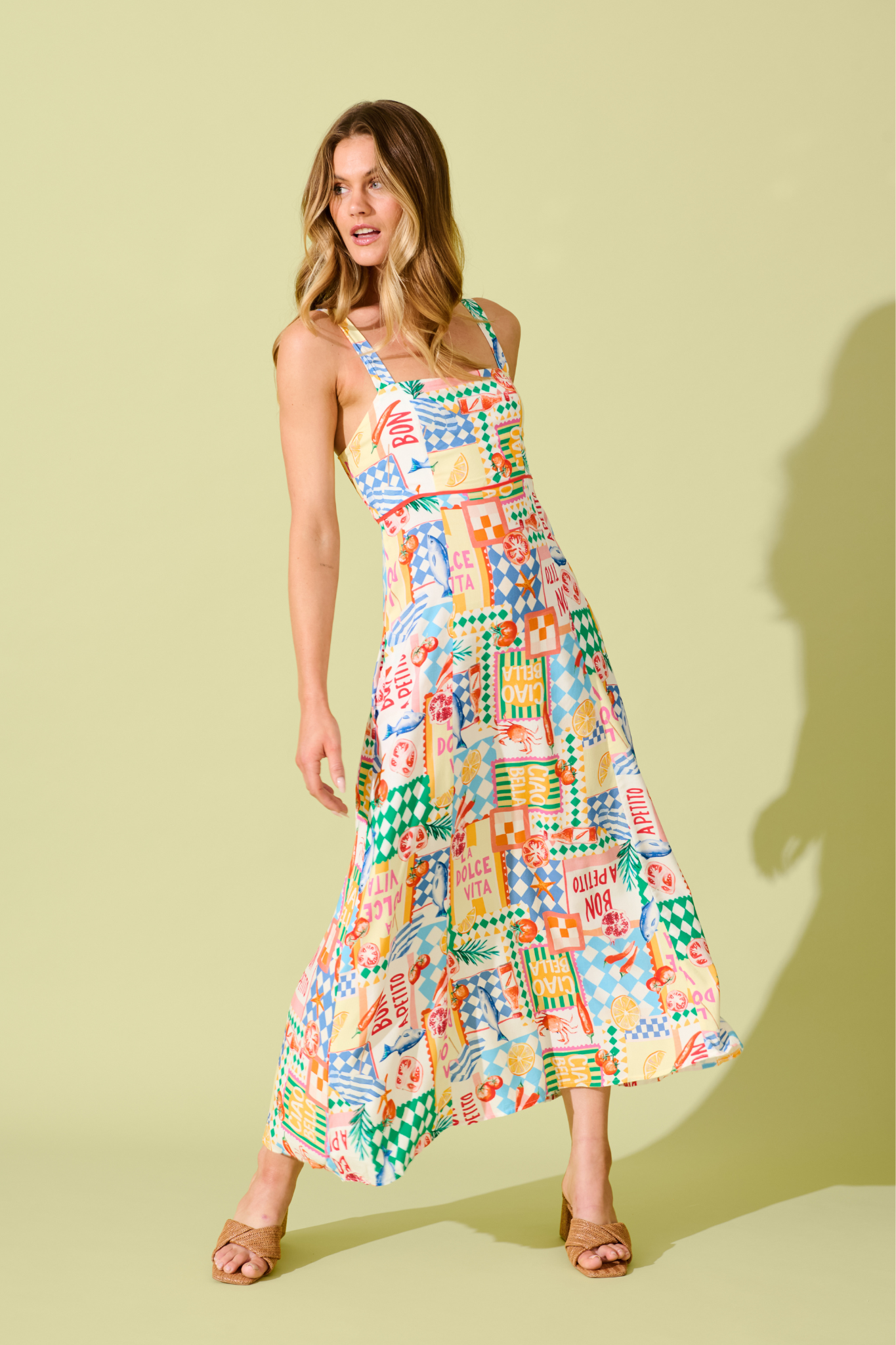 Holiday Crush Maxi Sundress in White Multi Conversational Print