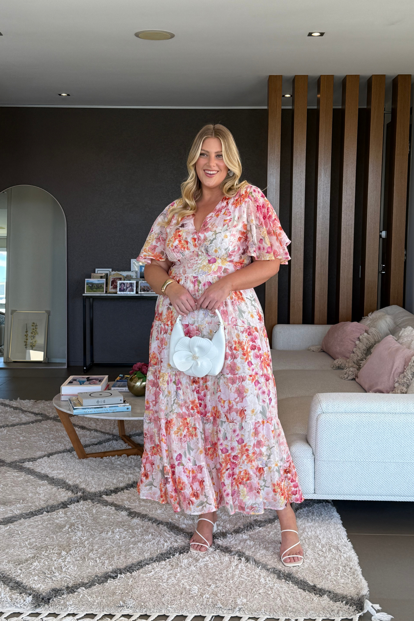 Pastel Symphony Maxi Dress in White with Multi Blush Floral