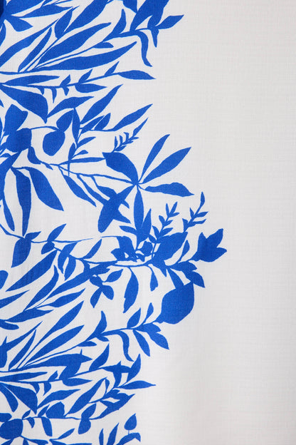 Ferry Midi Dress In White With Blue Leaf Linen Blend