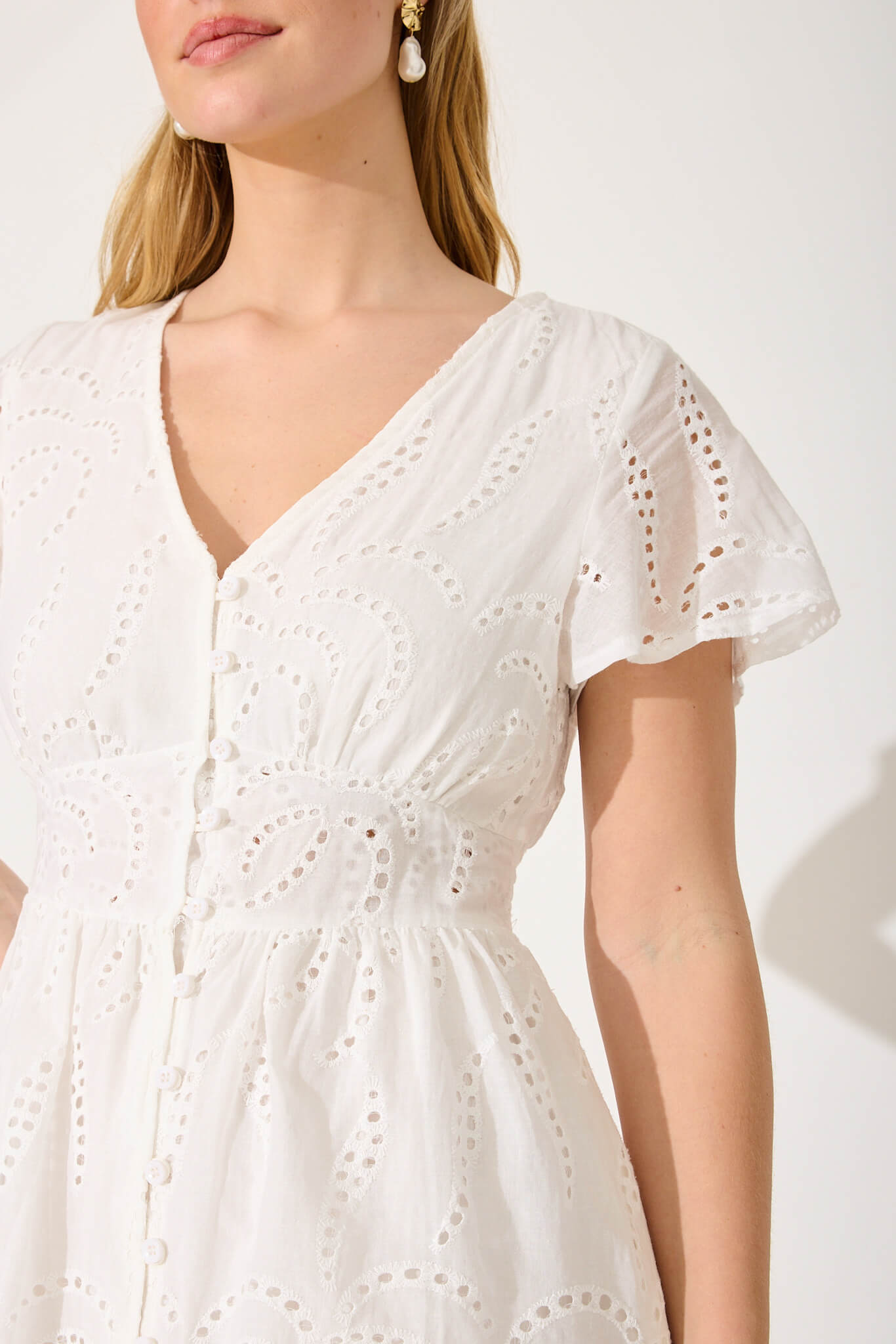 Aurelia Dress In White Cotton Broderie