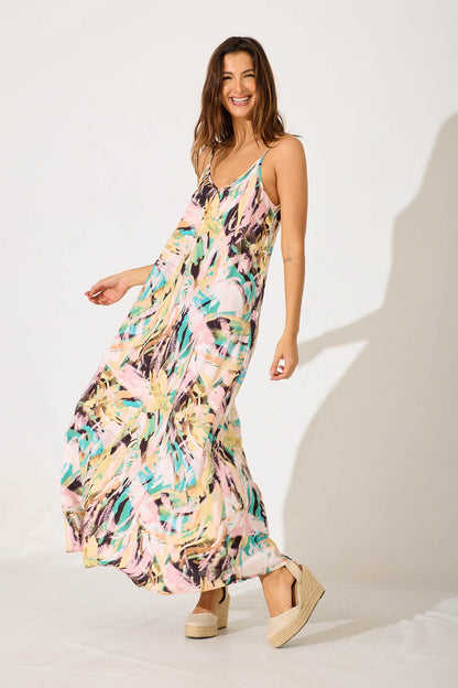 No Scrubs Maxi Dress In Multi Brushstroke Print