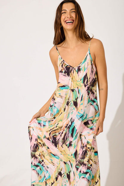 No Scrubs Maxi Dress In Multi Brushstroke Print