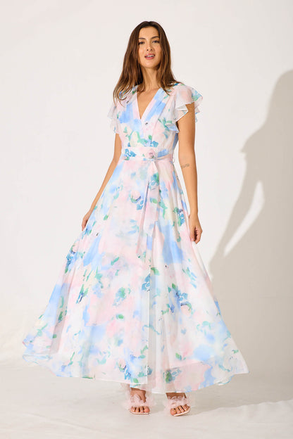 Wynter Maxi Dress In Multi Pastel Floral Chiffon