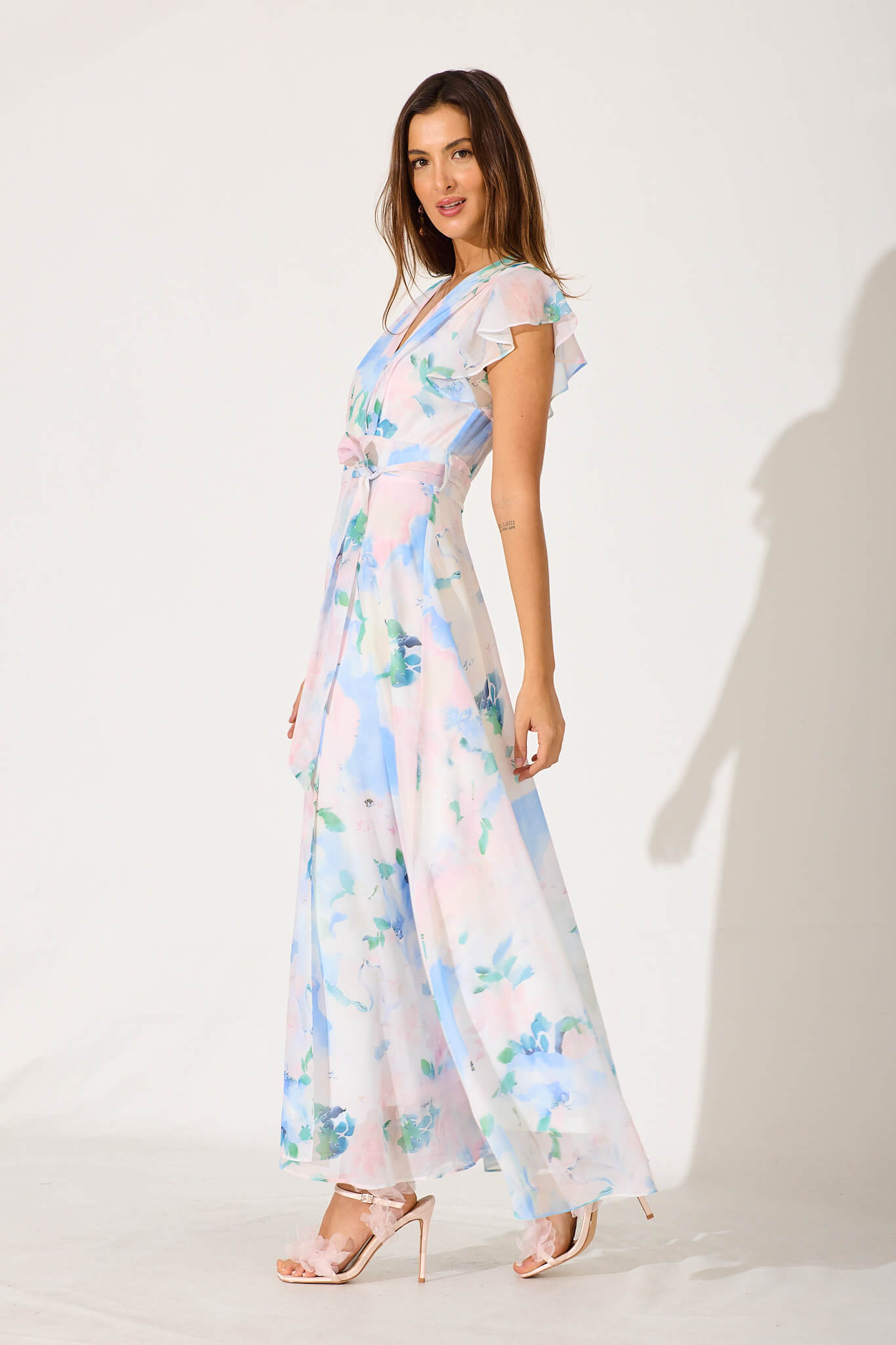 Wynter Maxi Dress In Multi Pastel Floral Chiffon