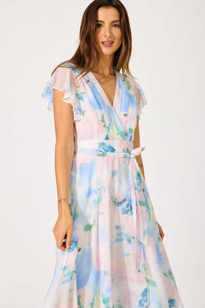 Wynter Maxi Dress In Multi Pastel Floral Chiffon