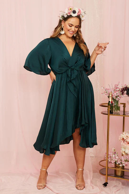 Helsinki Dress In Emerald Green Satin