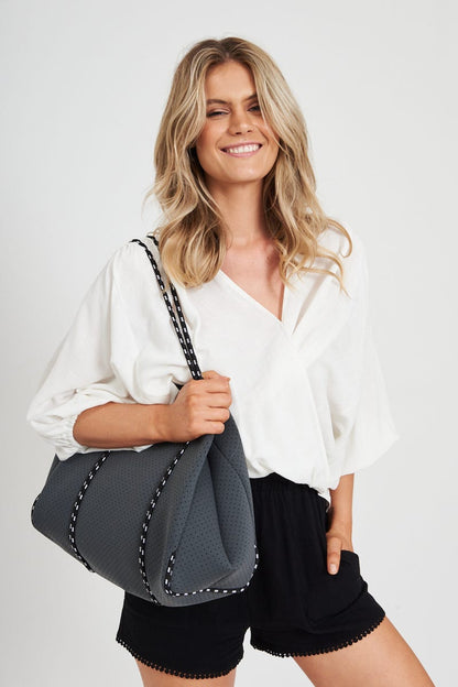 august + delilah Rania Neoprene Tote Bag in Grey