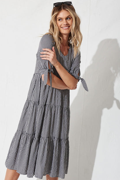 PRE ORDER Odewick Midi Dress In Black Gingham